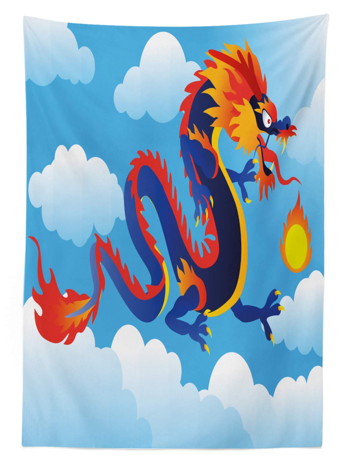 Ambesonne Dragon Tablecloth - Surreal Folk Tale Design with Chinese Cartoon Art, Washable Outdoor Picnic Table Cover 58