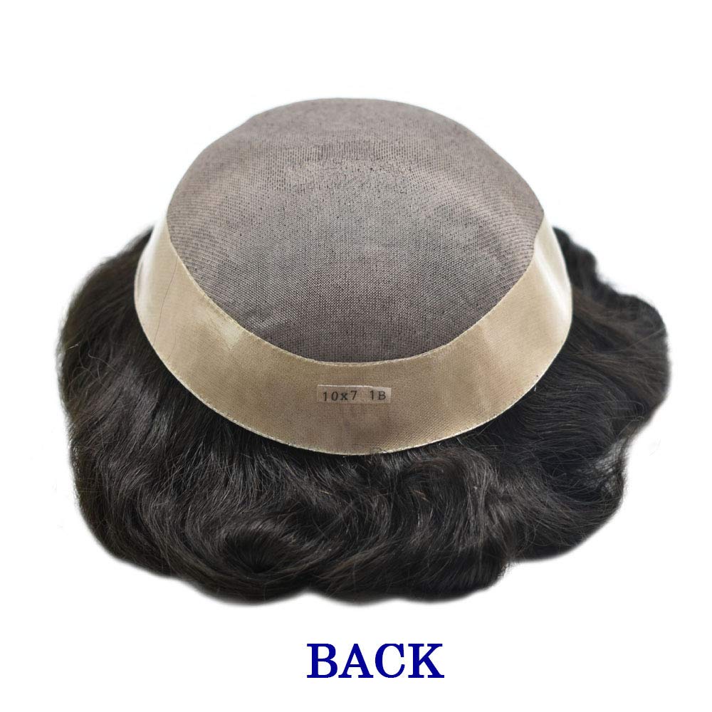 Premium Mono Human Hair Toupee for Men - Natural Jet Black Replacement Wig with NPU Monofilament Base (10x7, Light-Medium Density) - Perfect for Daily Wear, Special Occasions & Hair Loss Solutions