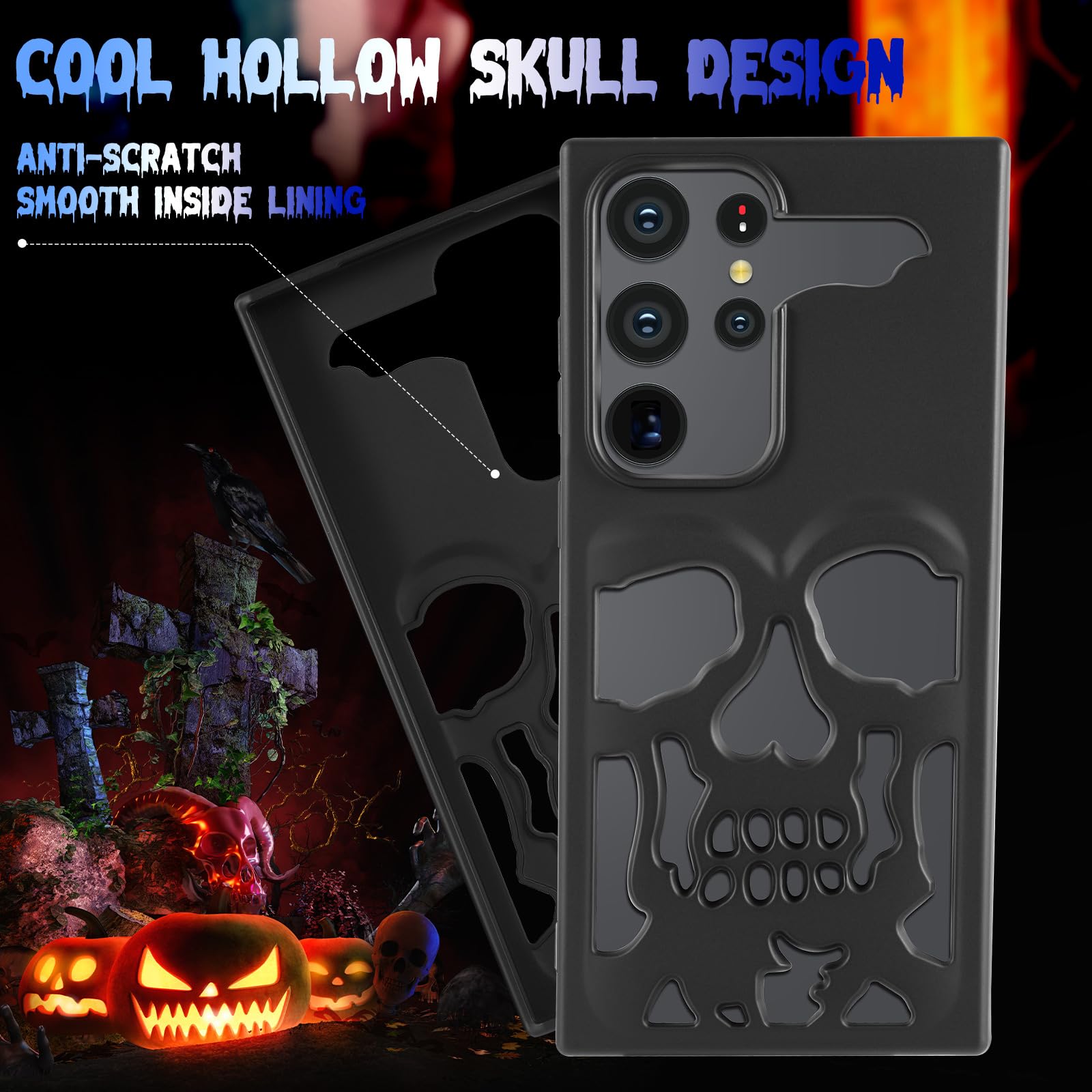 Samsung Galaxy S22 Ultra Phone Case - Gothic Skull Skeleton Design for Men & Women | Matte Black Hollowed Protective Cover | Perfect for Daily Use, Parties & Gothic Fashion Enthusiasts