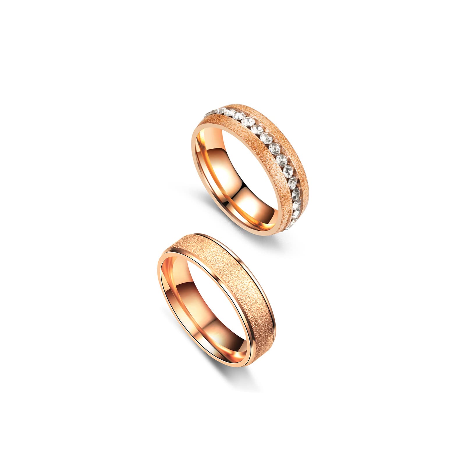 Elegant Rose Gold Stackable Rings for Women - Stainless Steel Sandblast Crystal Band Rings Set - Perfect for Everyday Wear, Gift Giving & Special Occasions