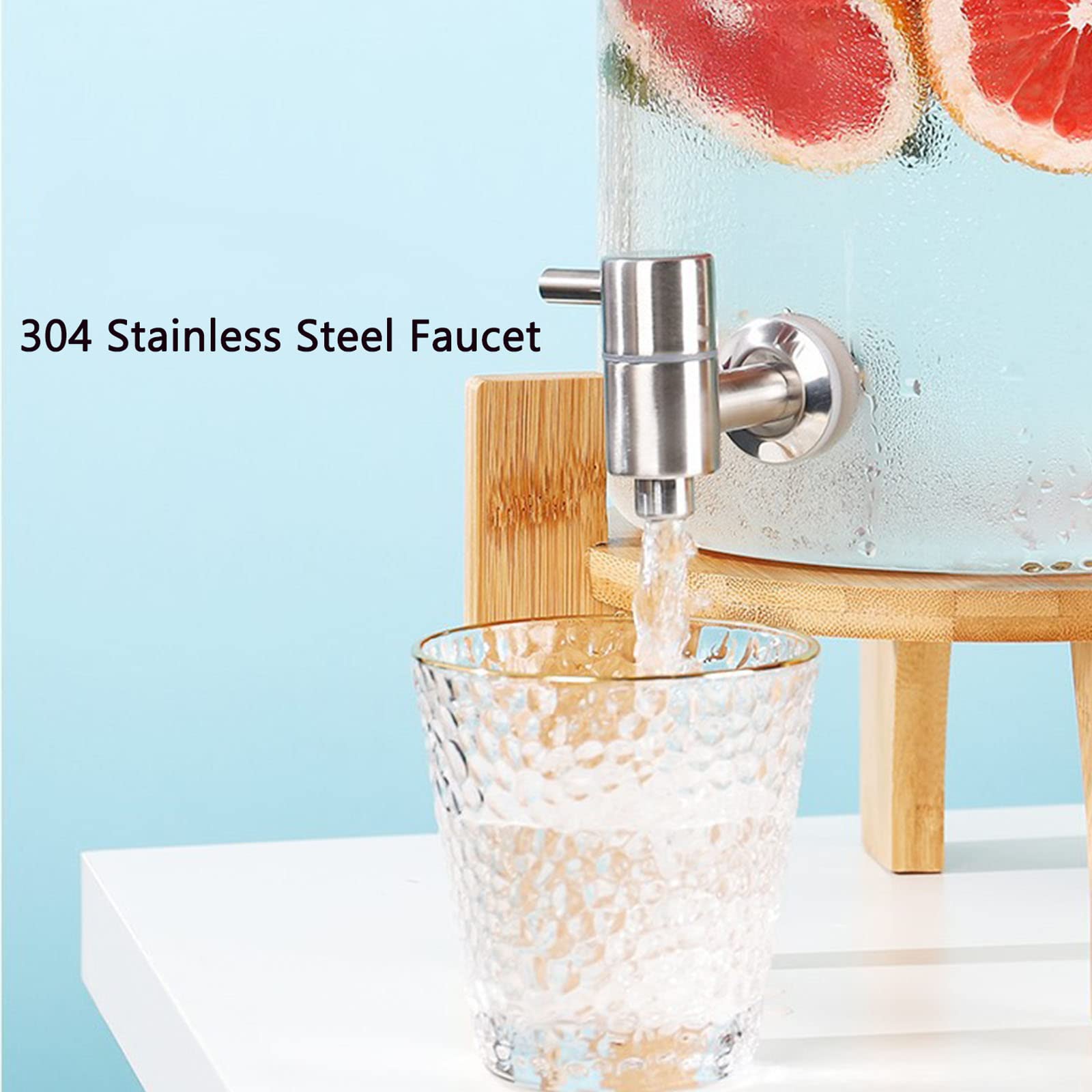 Premium Glass Drink Dispenser with Wooden Stand & Stainless Steel Spigot - 5L Mason Jar Pitcher for Hot/Cold Beverages, Juice, Beer, Iced Tea, Lemonade - Perfect for Parties, Weddings, BBQs & Home Entertaining