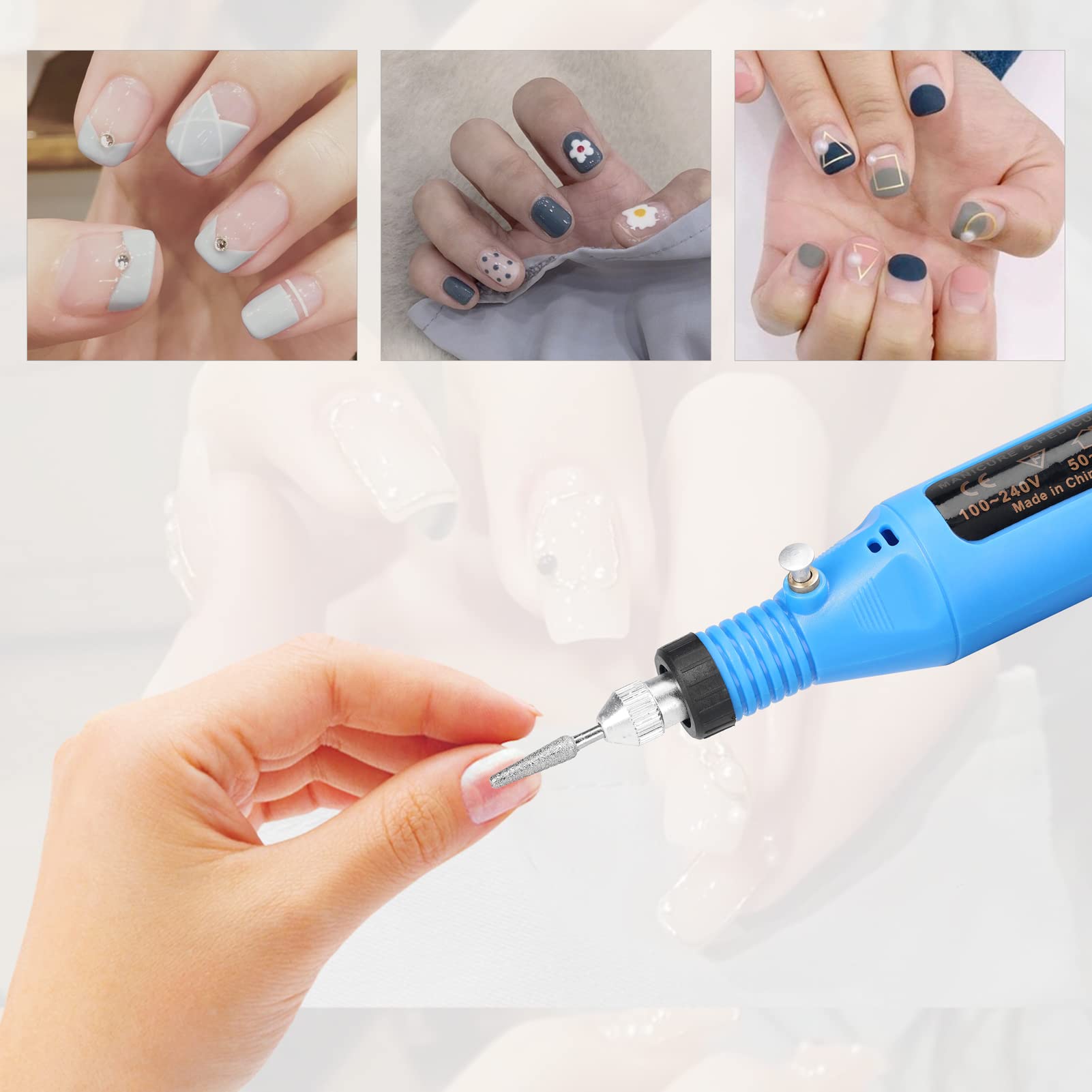 USB Powered Mini Electric Nail Grinder - Adjustable Speed Manicure Tool with 6 Grinding Heads for Gel & Acrylic Nail Removal | Perfect for Home & Salon Nail Care