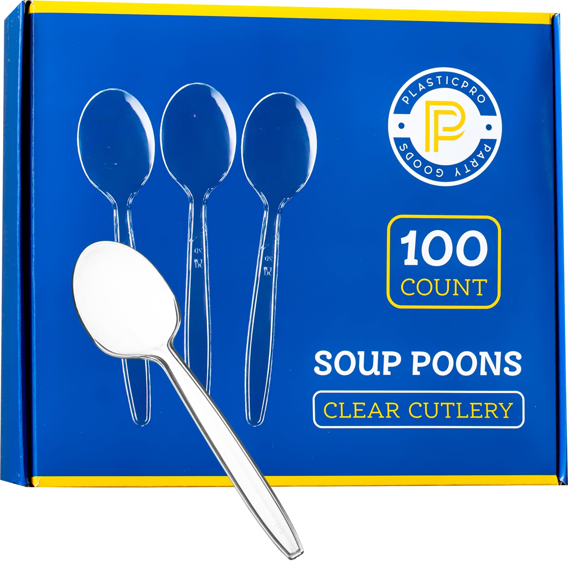 Premium Heavyweight Clear Plastic Cutlery Set - 100 Count Disposable Soup Spoons | Durable Disposable Utensils for Parties, Catering & Outdoor Events