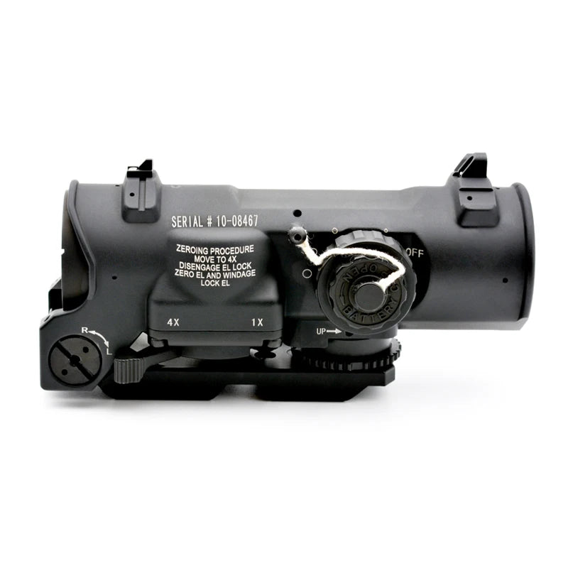Tactical Rifle Scope DR 1-4x Fixed Dual Field of View with Red Illuminated Reticle - Full Markings for Airsoft, Hunting & Outdoor Shooting | Perfect for Low Light Conditions & Tactical Operations
