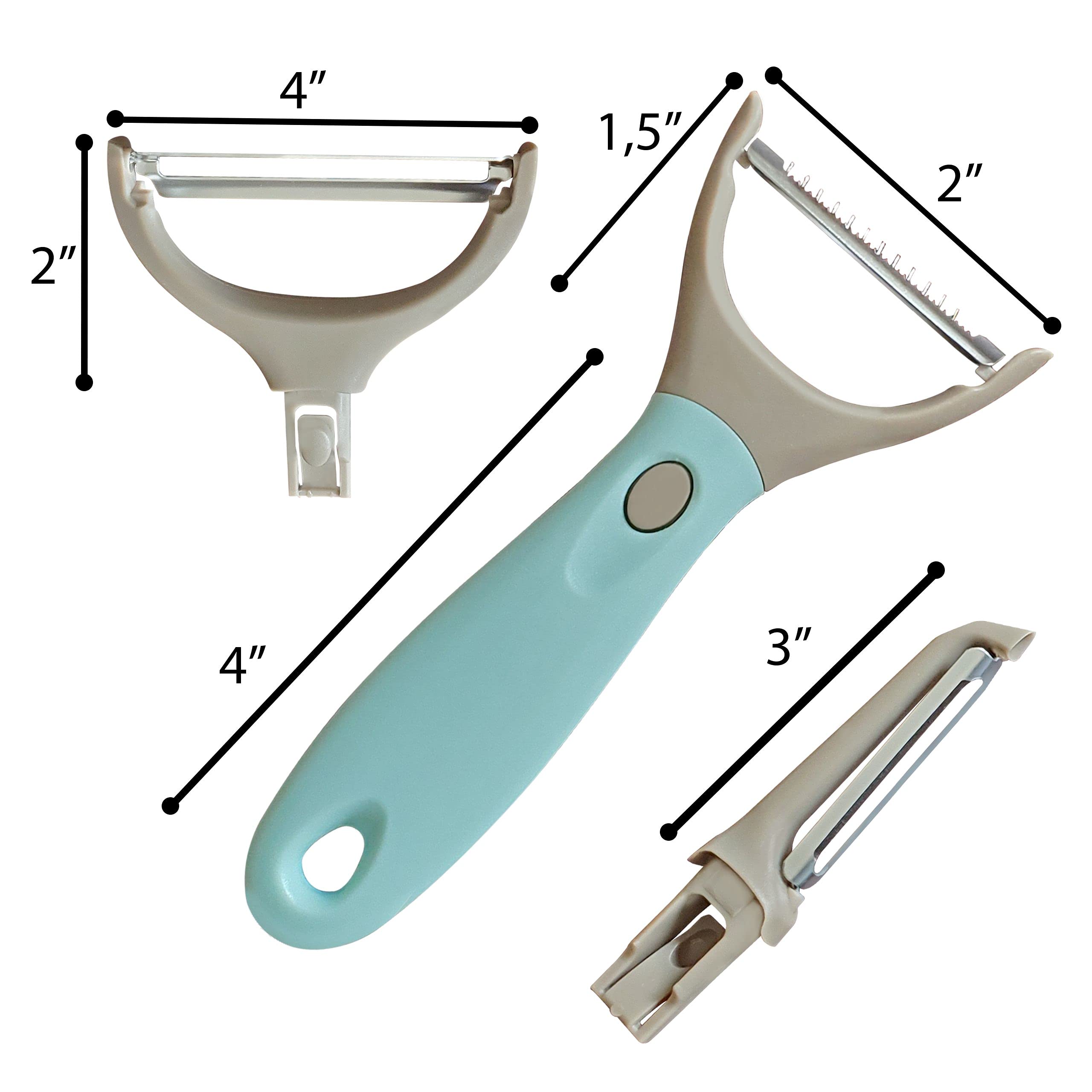 Bahoki Essentials 3-Piece Stainless Steel Peeler Set - Multi-Functional Vegetable & Fruit Peeler with Interchangeable Blades - Includes Julienne Cutter, Shredder & Peelers - Perfect for Home Kitchen, Meal Prep & Healthy Cooking