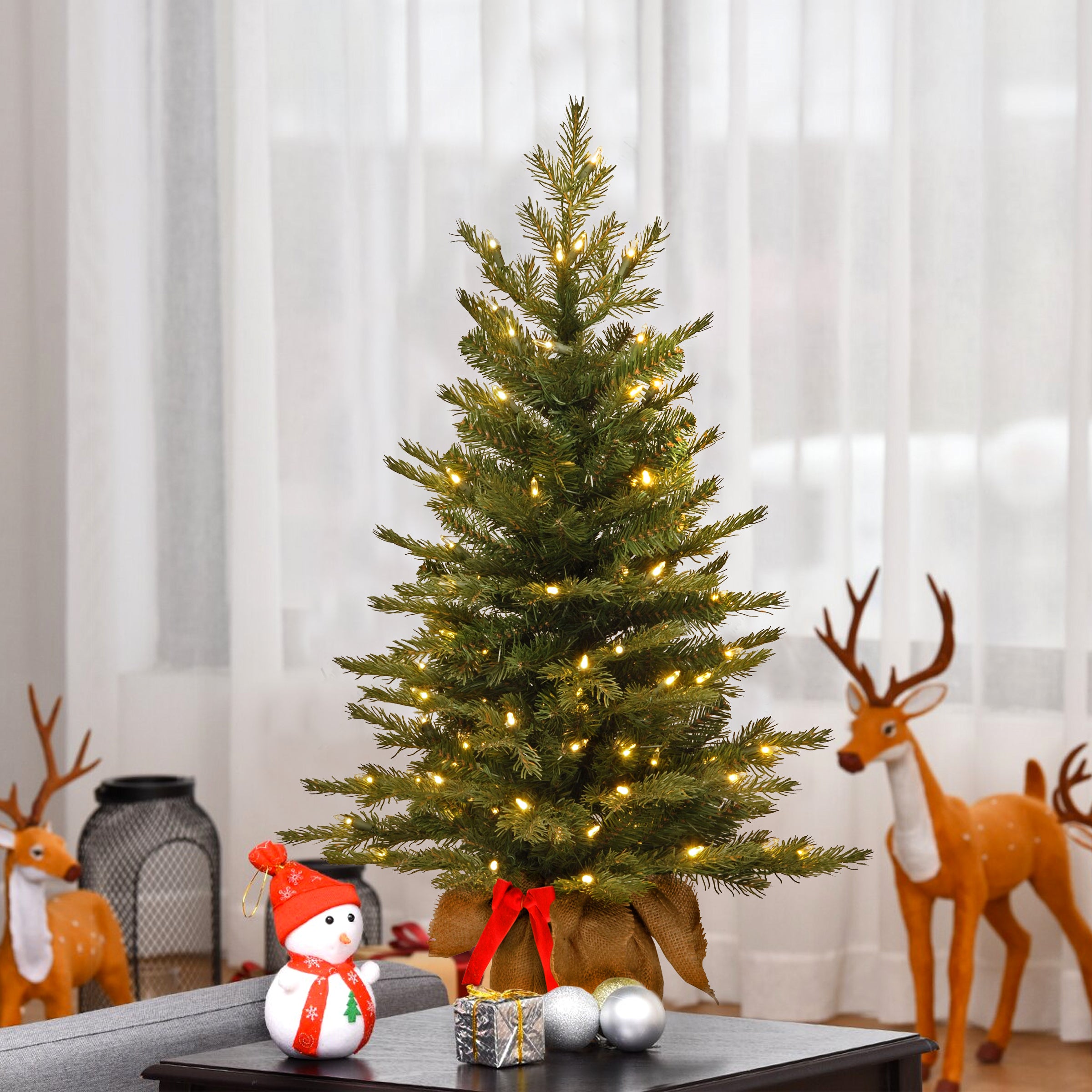 3 ft. Pre-Lit Nordic Spruce Artificial Christmas Tree with Warm White LED Lights - Perfect for Home, Office & Holiday Decorations