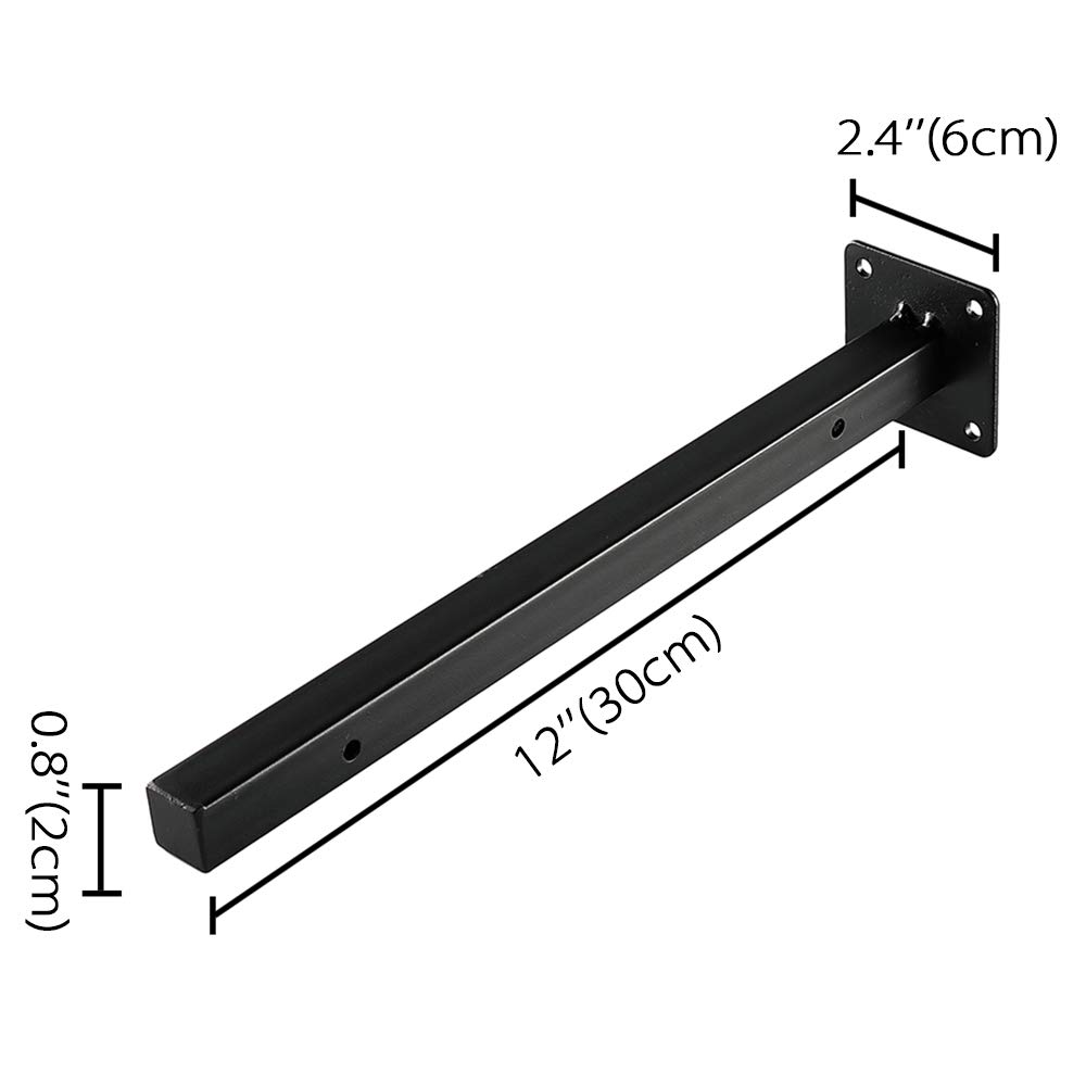 Heavy Duty 12 Inch Floating Shelf Brackets - Set of 4, Black Wall Mounted Industrial Metal Shelving Supports for Home, Office & Kitchen Storage Organization