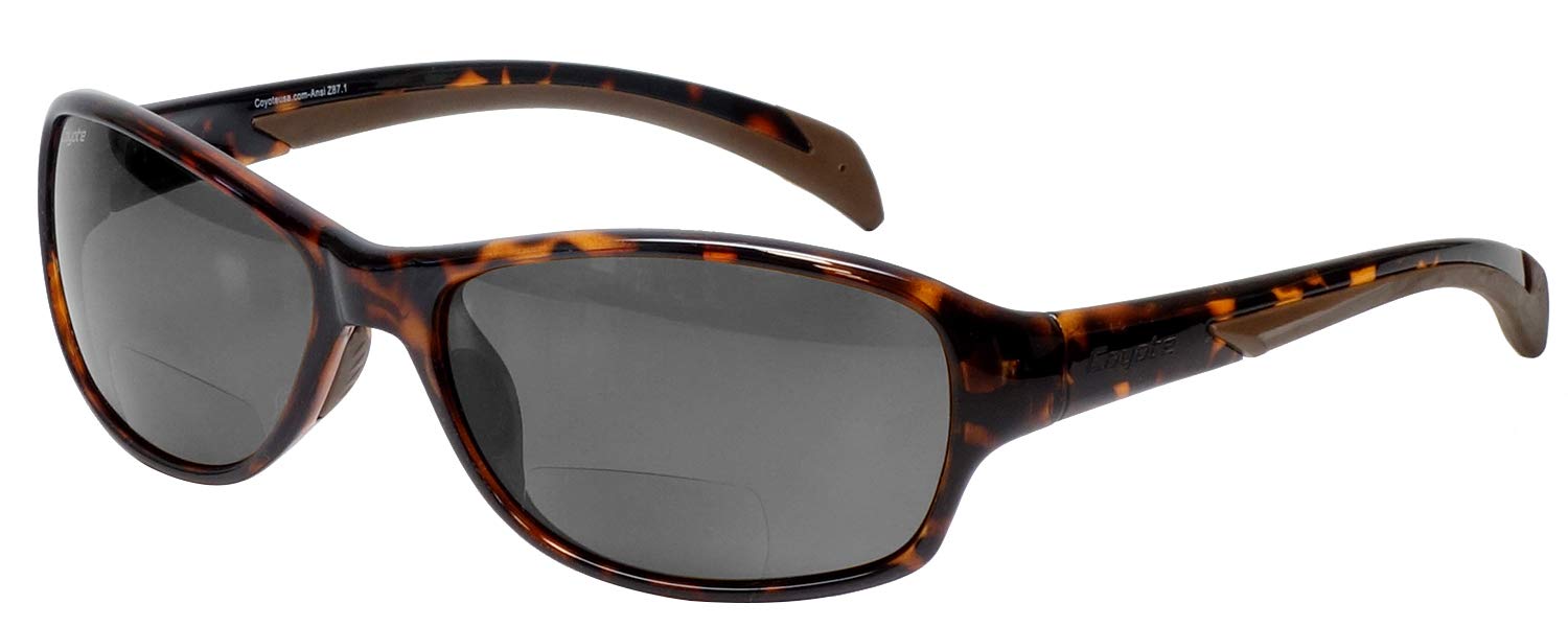**Coyote BP-14 Polarized Bifocal Reading Sunglasses for Men & Women – Tortoise Grey Wrap-Around Sun Glasses with Readers – Perfect for Driving, Fishing & Outdoor Activities**