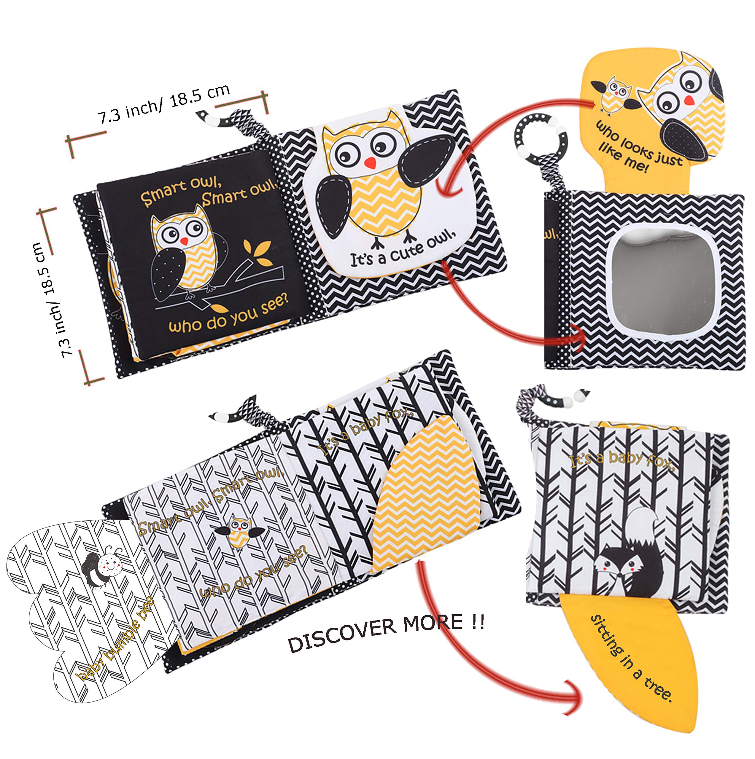 Soft Touch & Feel Crinkle Baby Books for Infants 0-12 Months - High Contrast Sensory Toys with Teether & Mirror for Tummy Time - Perfect Christmas & Shower Gift for Boys & Girls (Owl Design) - Ideal for Early Learning, Sensory Development & Playtime