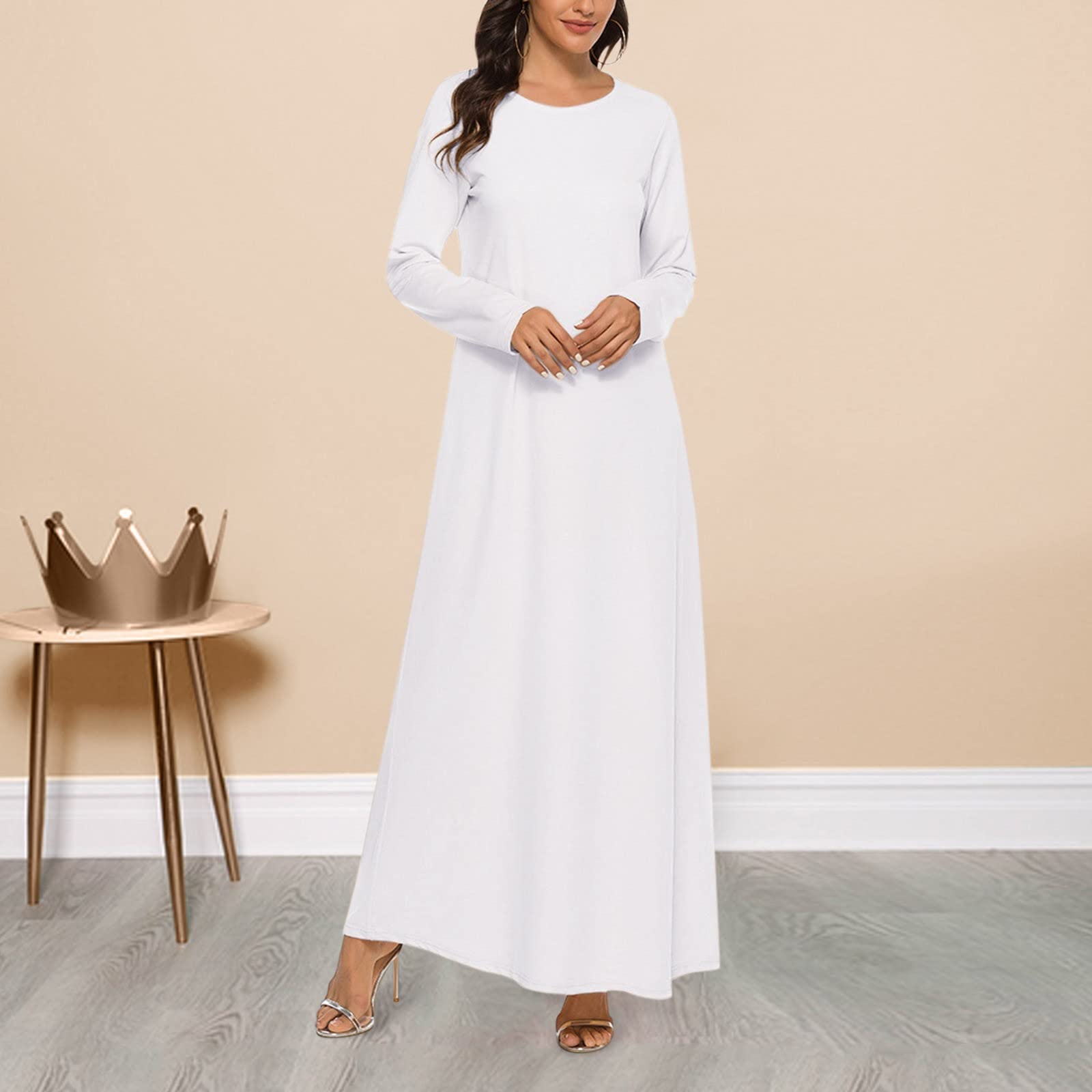 Long Sleeve Solid Color Abaya Dress for Women - Modest Islamic Casual Wear - Perfect for Prayer, Daily Wear & Special Occasions