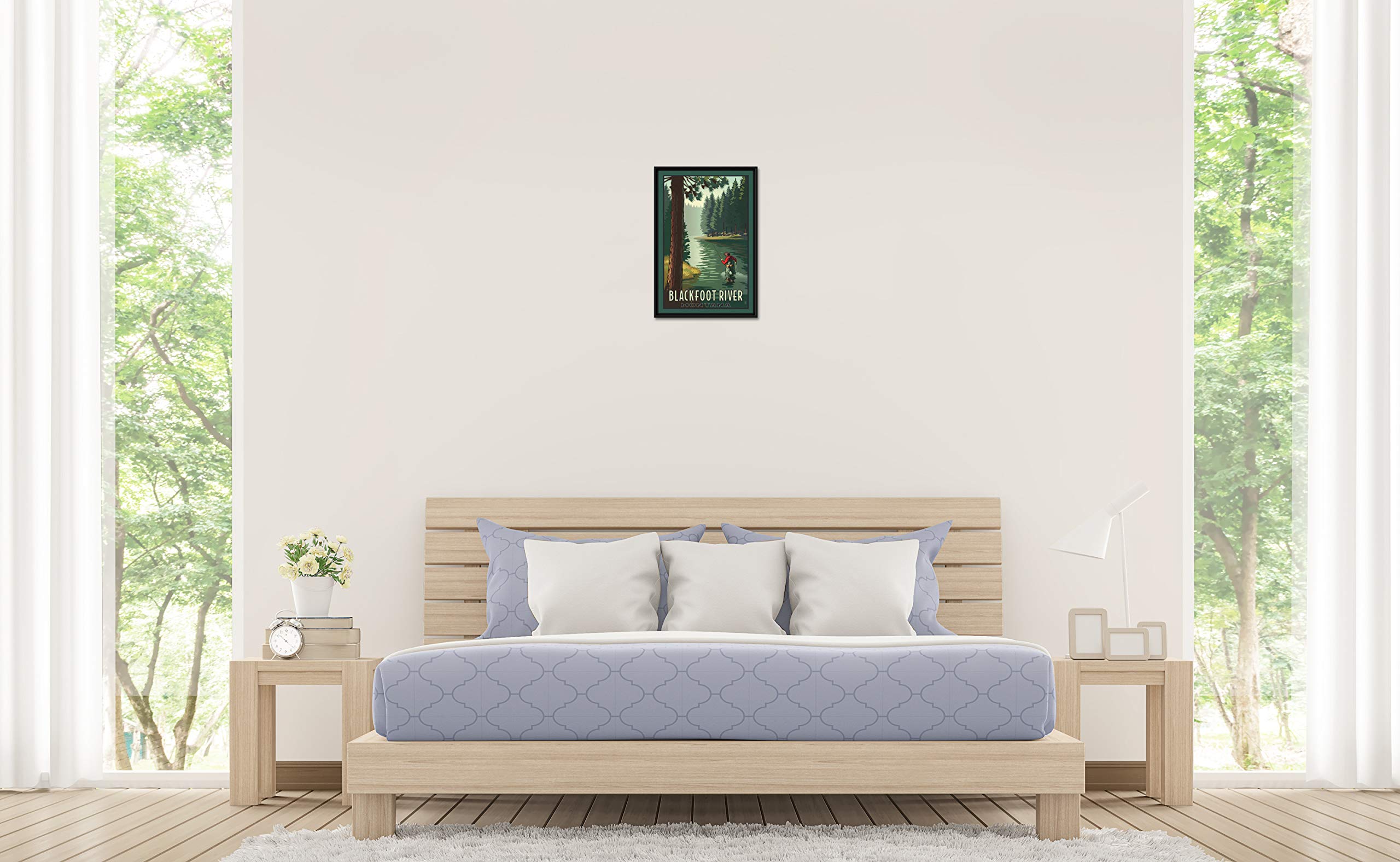 Montana Fly Fishing Wall Art - Blackfoot River Landscape Giclee Canvas Print 12x18 Inches - Professional Framed Travel Artwork by Paul Leighton for Home & Office Decor - Perfect for Living Room, Study or Cabin