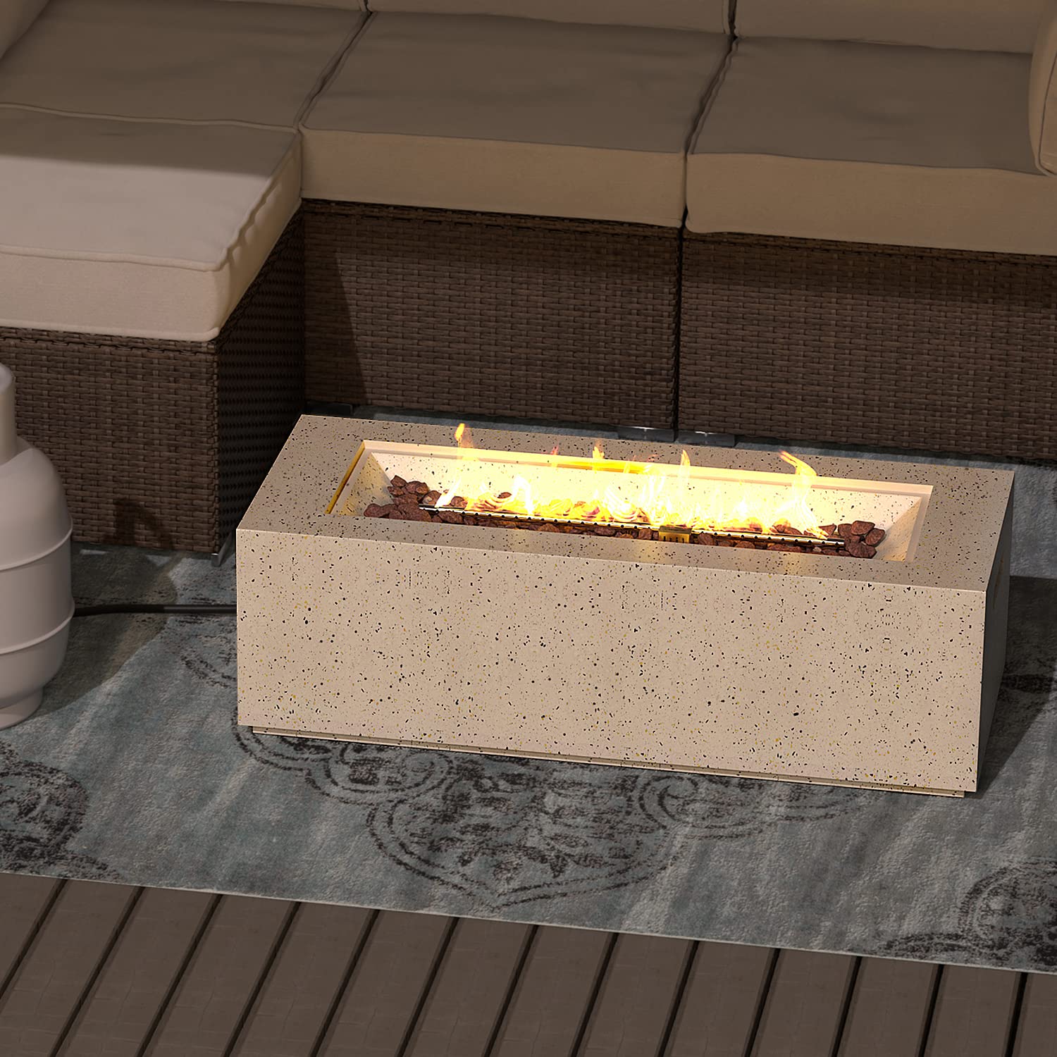 SUNBURY 42 Inch Outdoor Propane Fire Pit Table - 40,000 BTU Rectangular Patio Heater with Lava Rocks & Waterproof Cover - Perfect for Backyard, Garden, Poolside & Camping Gatherings