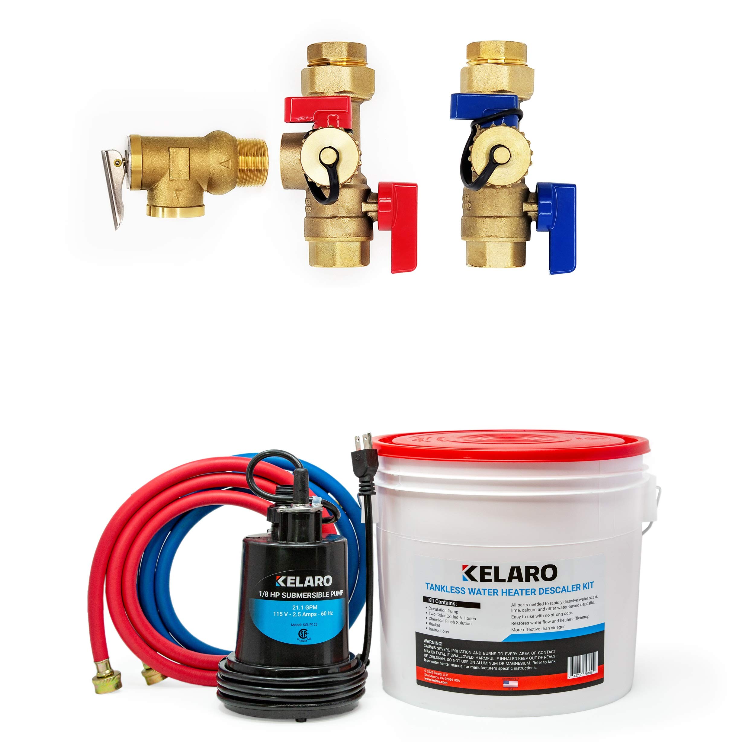 Kelaro Tankless Water Heater Flushing Kit with Service Valve - Professional Descaling & Maintenance Solution for Rinnai, Navien, Noritz (Perfect for Homeowners & Plumbers)