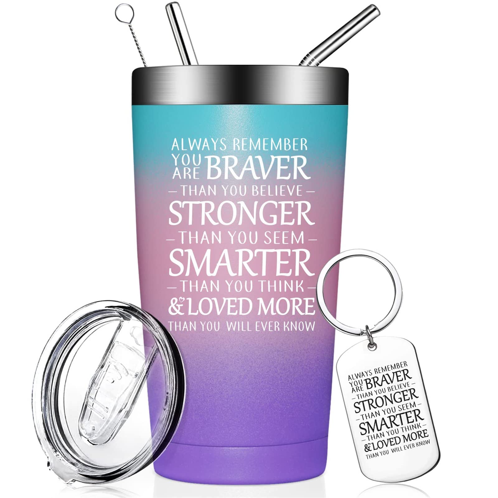 Inspirational Gifts for Women - Best Friend Birthday Gifts, Get Well Soon Presents for Women & Teen Girls - Motivational Tumbler Cup with 'Always Remember You Are Braver Than You Believe' Quote - Perfect for Office, Gym, Travel & Daily Use