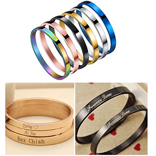 6mm Personalized DIY Engraved Name & Date Cuff Bracelets - High Polished Stainless Steel Customizable Bangle for Women - Perfect Anniversary, Birthday & Valentine's Day Gifts for Her