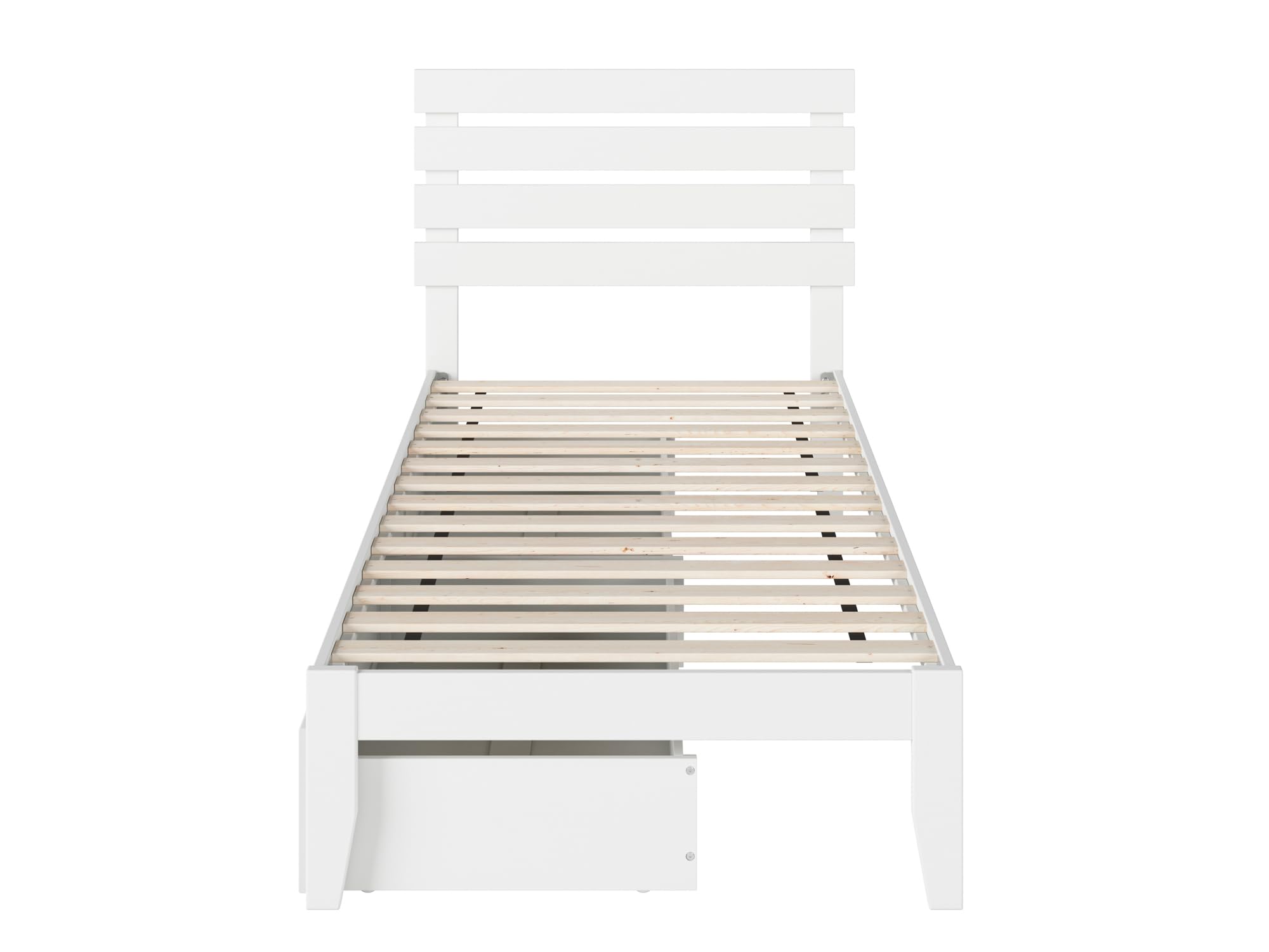 AFI Oxford Twin XL Size Platform Bed with Storage Drawers & USB Charging Station - White Wooden Bed Frame for Small Spaces, Dorm Rooms & Guest Bedrooms