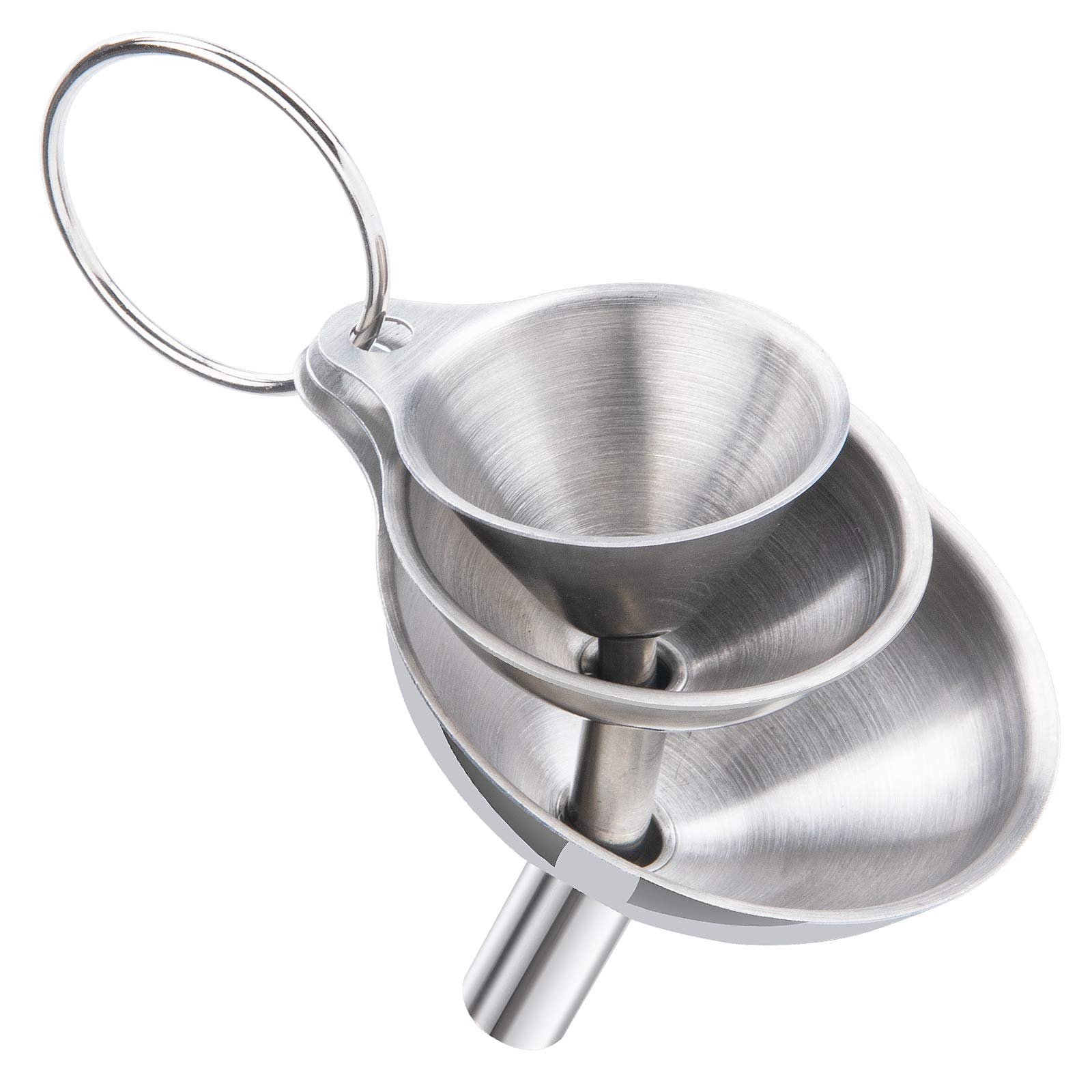 3-Piece Small Stainless Steel Kitchen Funnels Set - Food Grade Metal Funnels for Bottles, Essential Oils, Spices & Liquids - Perfect for Home Kitchen, DIY Projects & Crafting