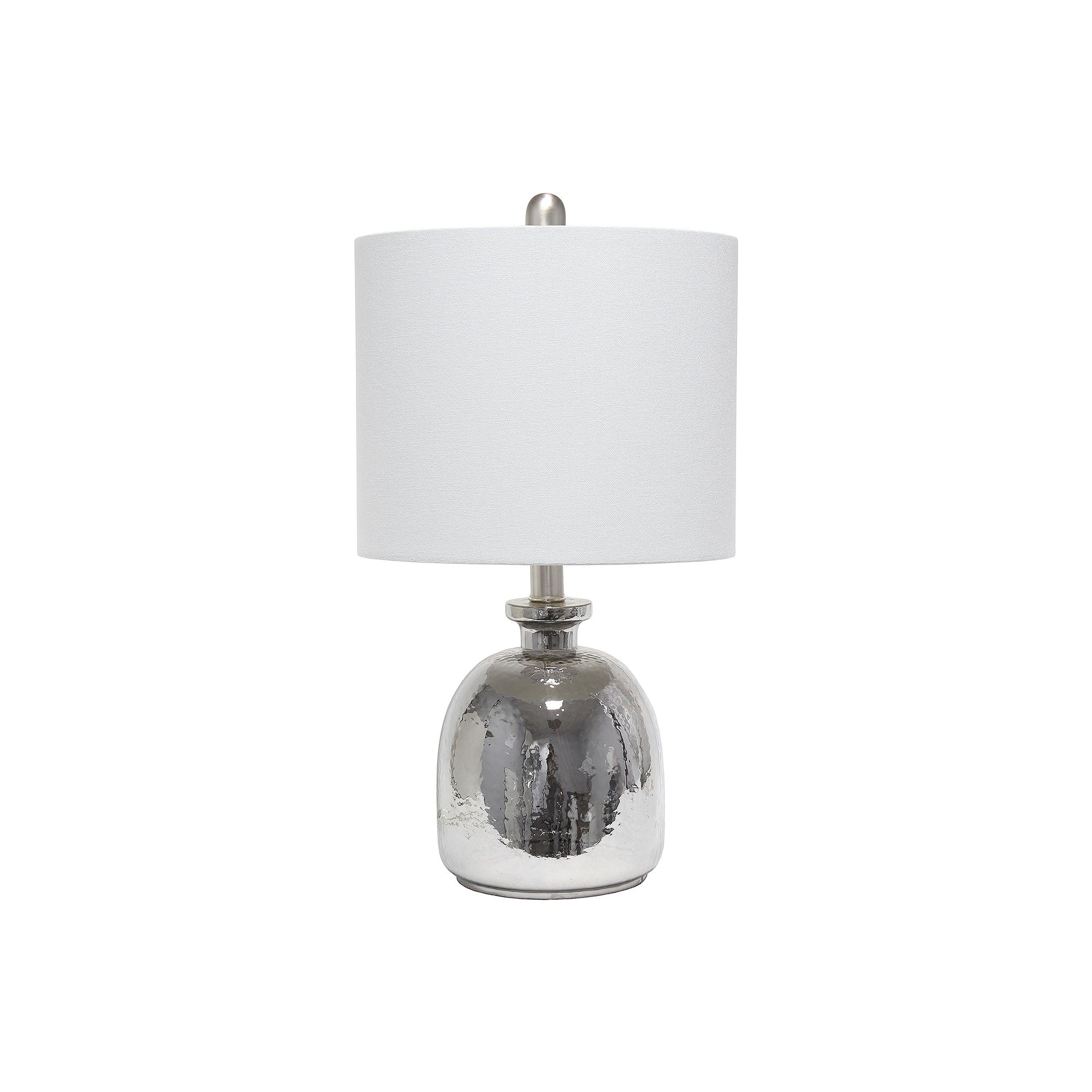 Lalia Home Hammered Glass Jar with Linen Shade Table Lamp - Metallic Gray | Elegant Bedside & Living Room Lighting Decor