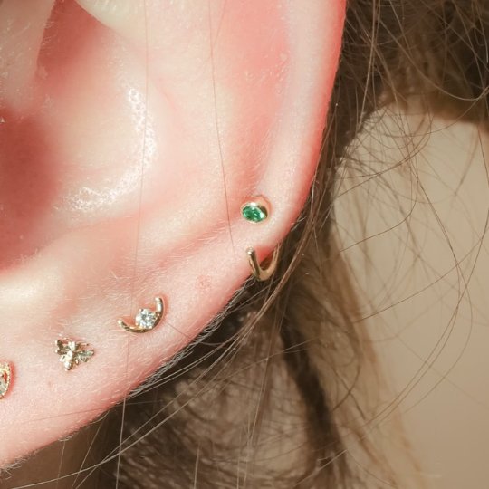 14K Solid Yellow Gold Emerald Ear Cuff - Elegant Cartilage Earring for Women - Perfect for Parties, Weddings & Everyday Wear