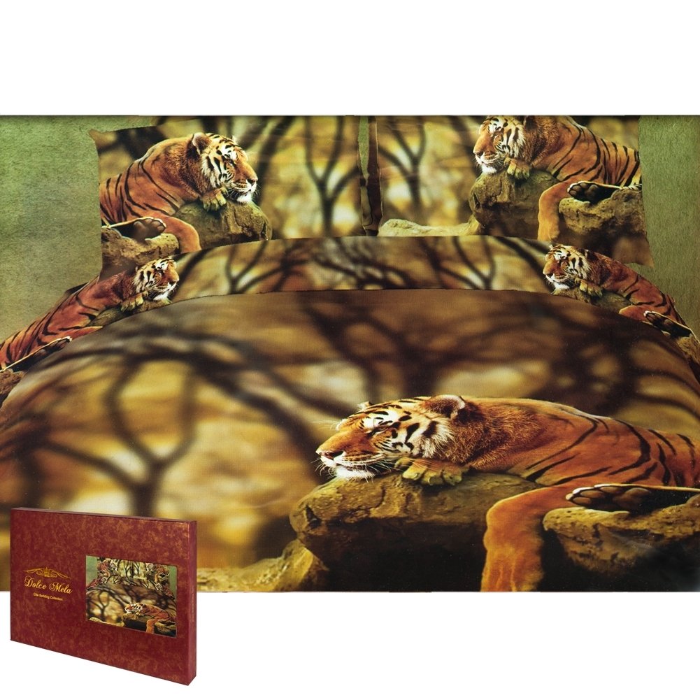 Lonely Tiger Queen Size Bedding Set - Animal World Themed Luxury Bed Sheets for Adults - Perfect for Jungle Themed Bedrooms & Wildlife Lovers