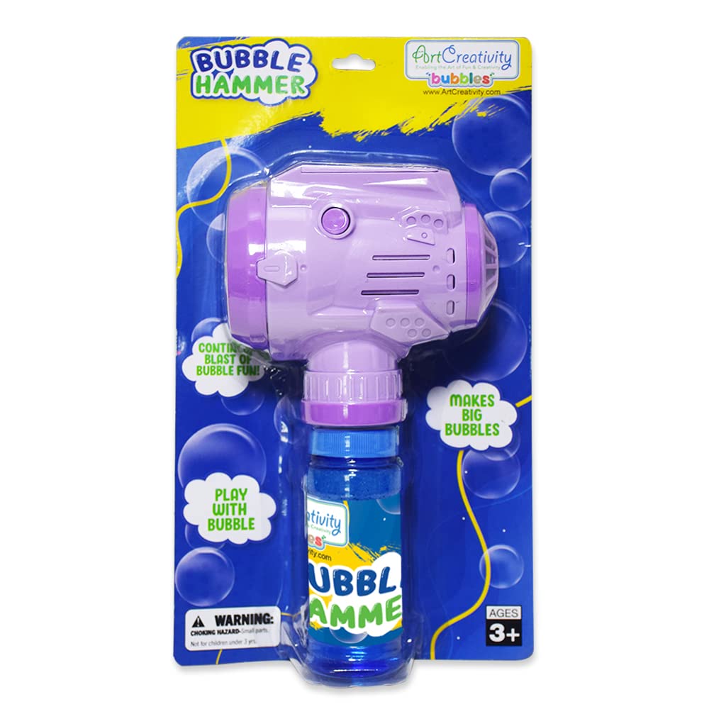ArtCreativity Automatic Bubble Hammer Toy for Kids - Handheld Bubble Maker Machine with Included Bubble Solution, Creates Bigger & Easier Bubbles - Perfect Outdoor Birthday Gift for Boys & Girls (Great for Parties, Backyard Play & Summer Activities)
