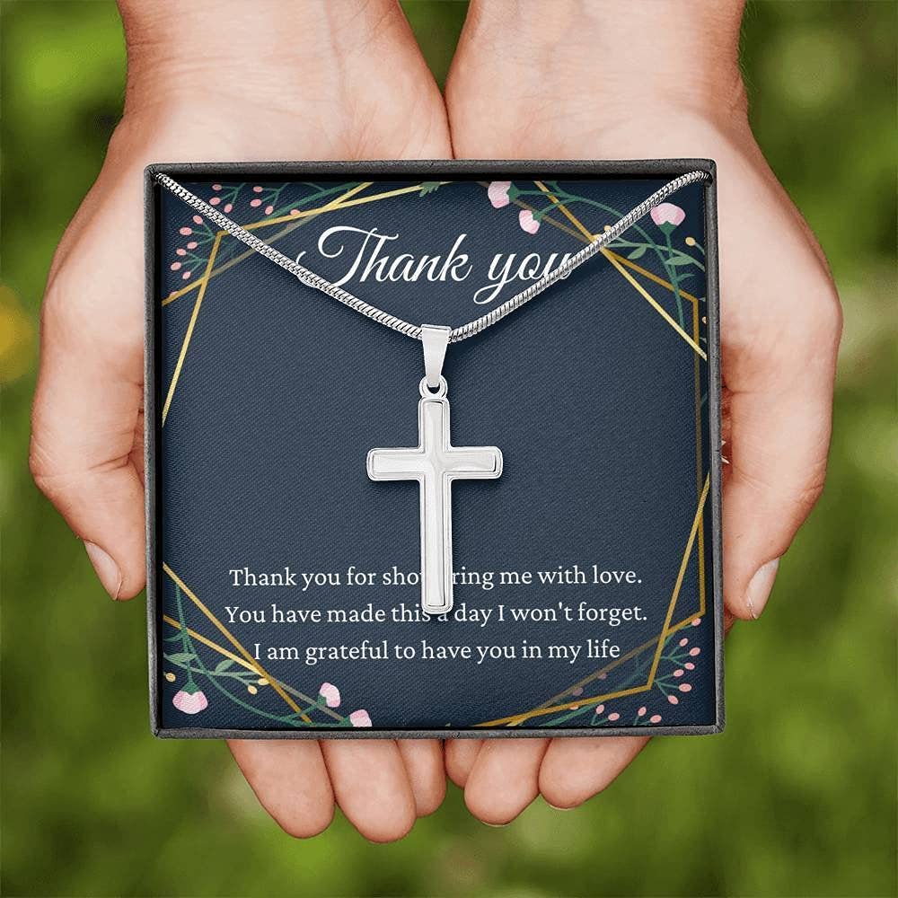 Personalized Cross Necklace for Women - Thoughtful Baby Shower Hostess Thank You Gift for Mom, Godmother & Friends - Perfect for Baptism, Christening & Religious Occasions