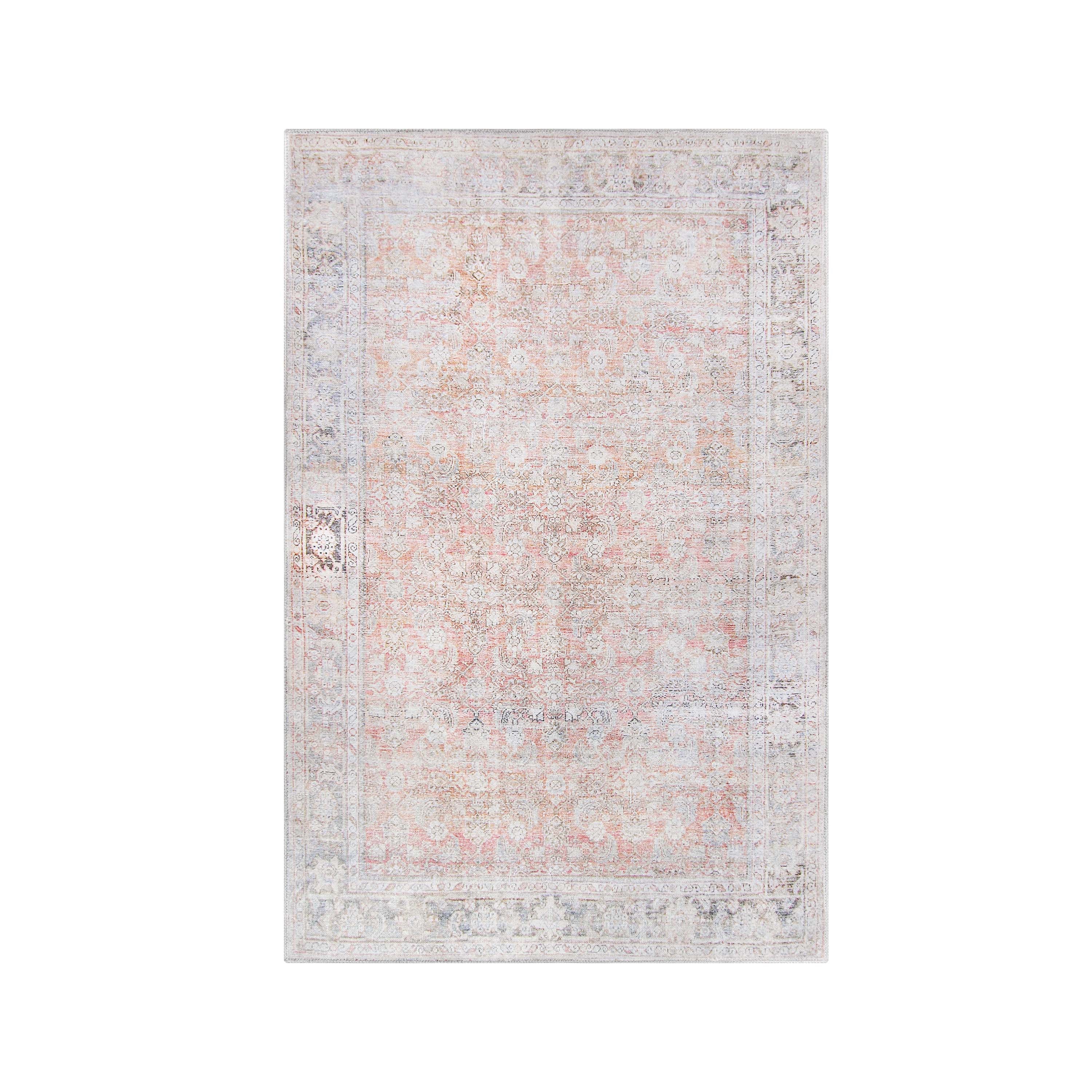 Lottie Distressed Geometric Farmhouse Indoor Area Rug - Soft Non-Slip Boho Chic Living Room Carpet for Home Decor, Bedroom & Office