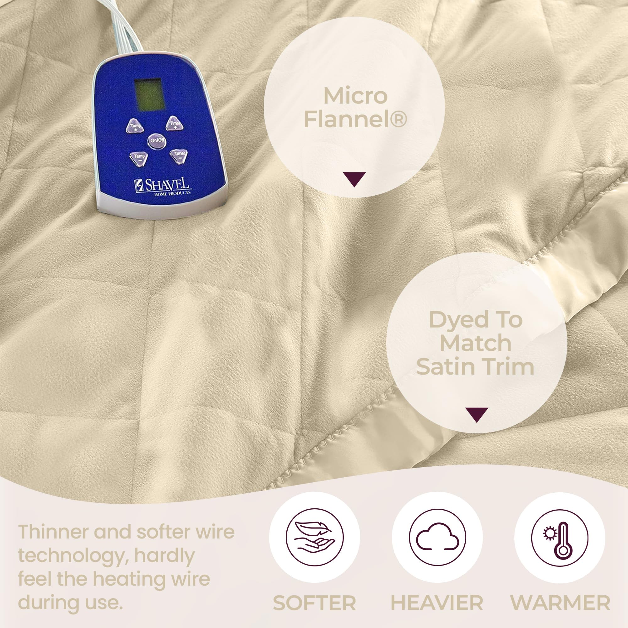 Premium Thermee Micro Flannel Heated Blanket Queen Size - 10 Heat Settings, Programmable Electric Warming Blanket, Ultra-Soft Fast Heating Throw for Home & Office Use - Perfect for Winter Nights, Cozy Lounging & Gift Giving - Tan
