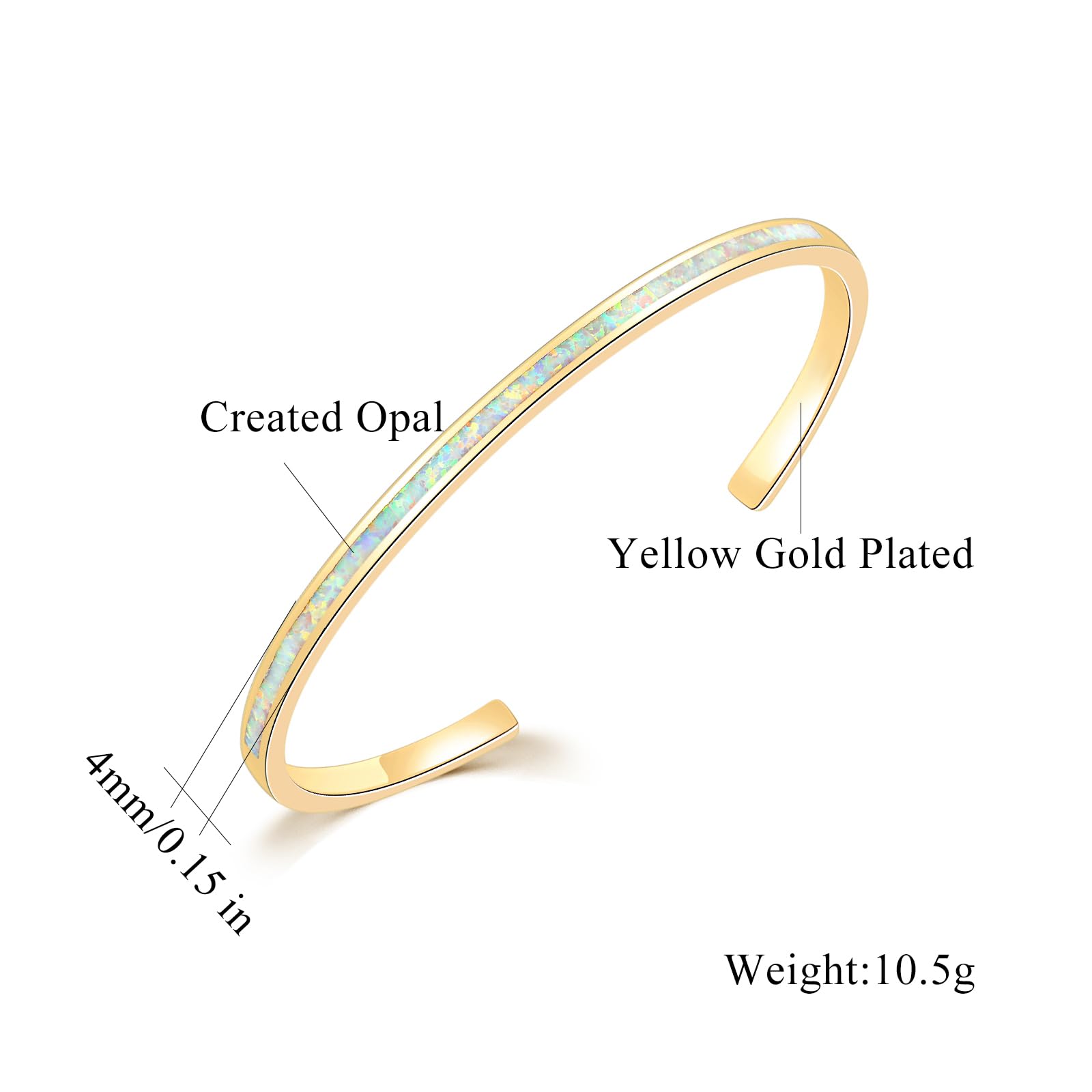 CiNily Women's Gold Plated Opal Cuff Bracelet - Hypoallergenic Gemstone Open Bangle for Ladies | Perfect for Weddings, Parties & Everyday Elegance
