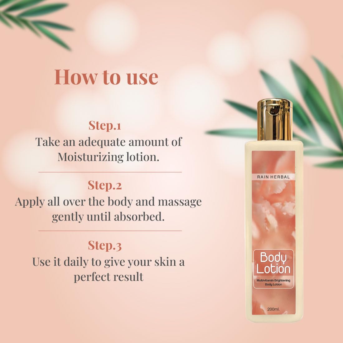 Rain Herbal Multi Vitamin Brightening Body Lotion with Vitamin C & Turmeric | Non-Sticky Moisturizer with Natural Sunscreen | For All Skin Types & Genders | 200ml | Perfect for Daily Hydration & Summer Skin Protection