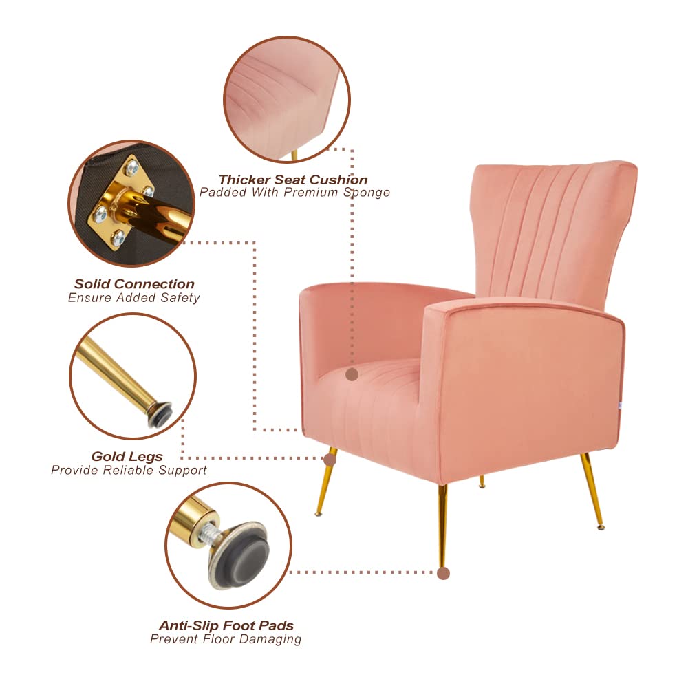 HomVent Accent Wingback Arm Chair - Channel Tufted Upholstered Single Sofa with Golden Legs for Living Room, Bedroom, Club - Elegant Lounge Chair for Home Decor & Relaxation