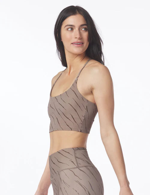 Glyder Women's Pure Sports Bra - Mocha Espresso Brown Streaking Tiger Print | High Support Workout Top for Running, Yoga & Gym | Moisture-Wicking Activewear