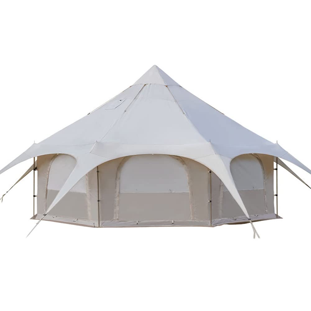 Premium Cotton Teepee Camping Tent for 8-10 People - Waterproof Double Layer Family Glamping Tent with Pyramid Design | Perfect for Backyard Camping, Outdoor Adventures & Festivals