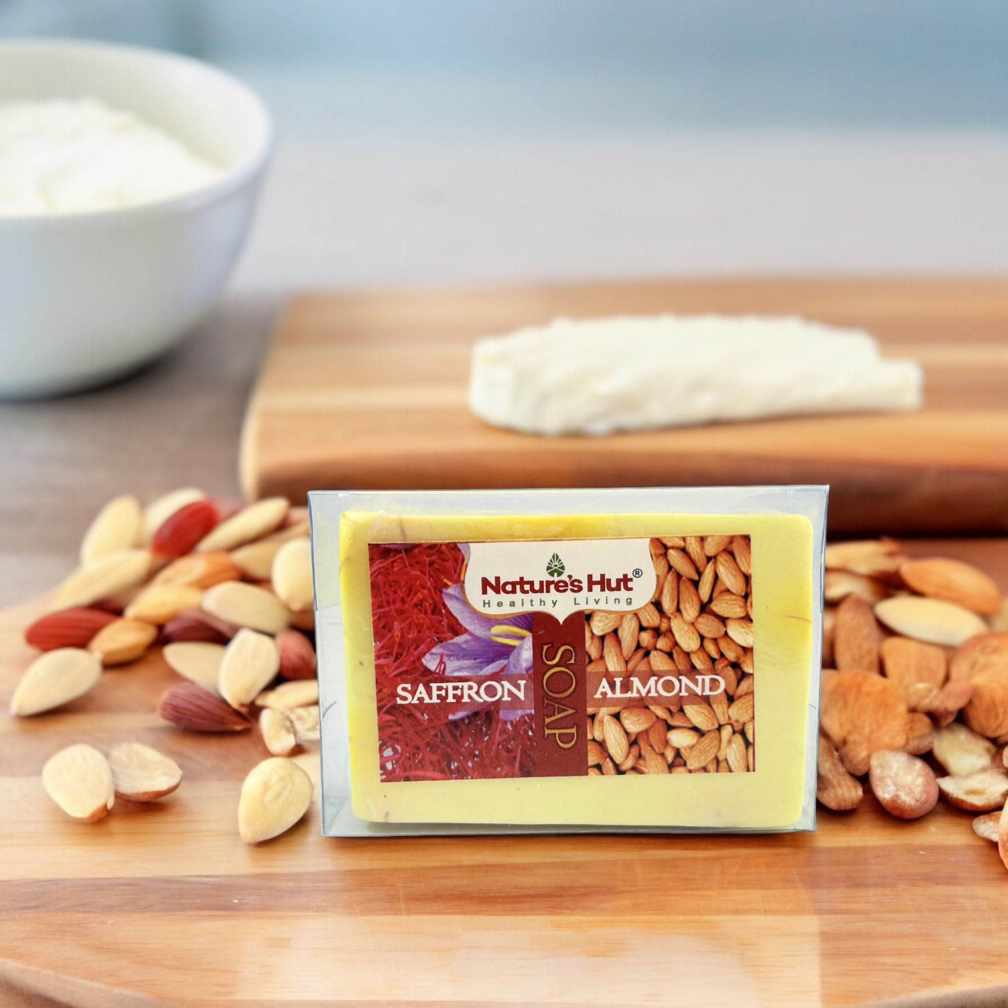 Natures Hut Premium Saffron Almond Handmade Soap Bars (125g, Pack of 3) - All Natural, Organic Skincare for Dry & Sensitive Skin - Perfect for Daily Face & Body Cleansing, Gift Sets