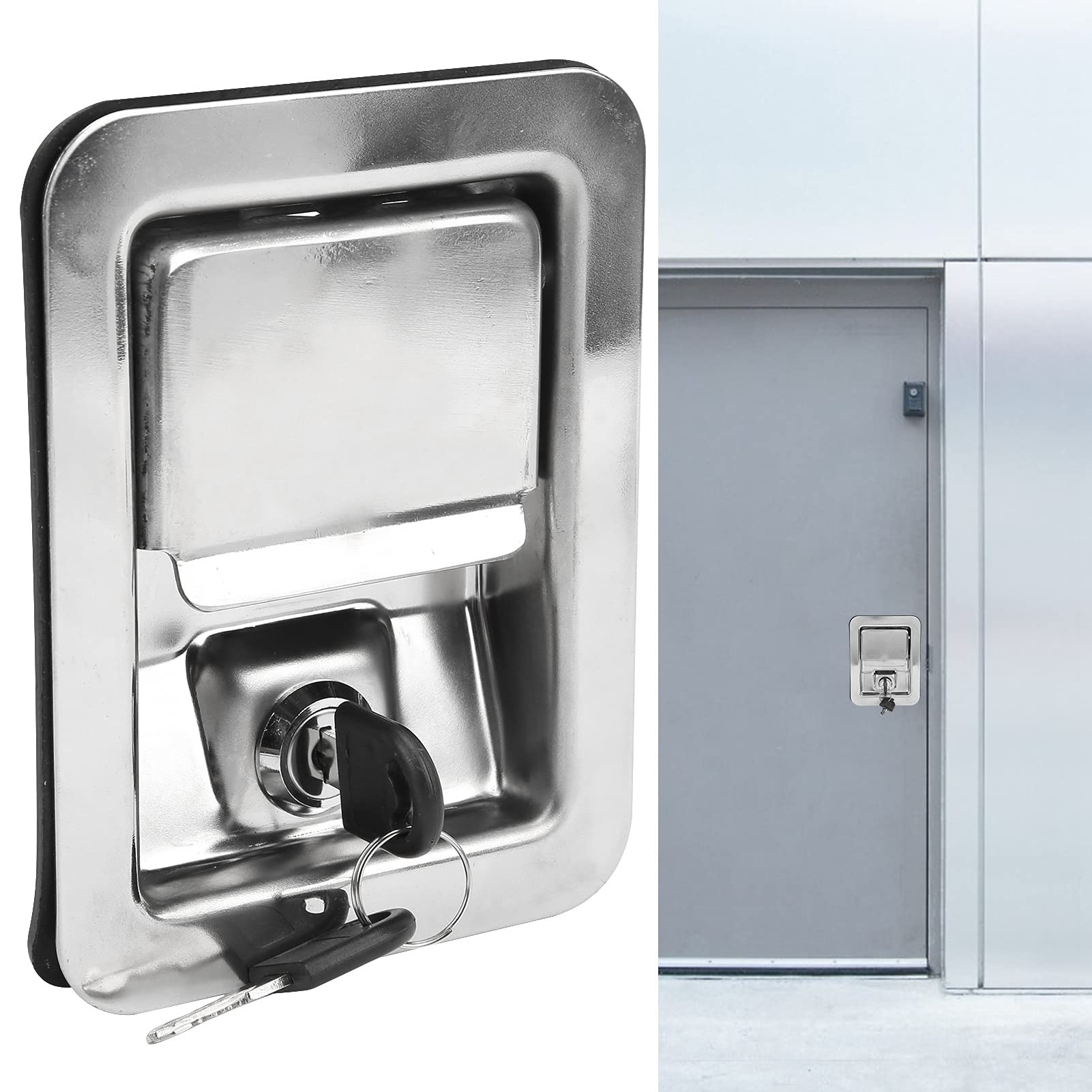 ViaGasaFamido Stainless Steel Paddle Latch Toolbox Lock - Single Point Panel Lock Replacement with 2 Keys for RV, Camper, Truck, Trailer & Caravan Doors | Durable Security Solution for Vehicle Storage & Entry Access