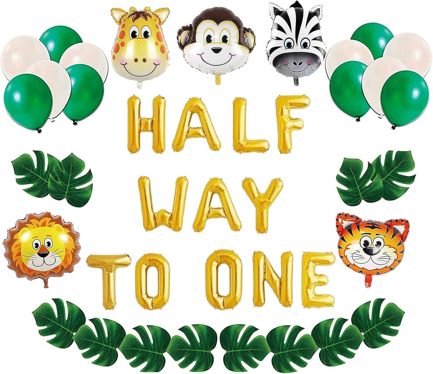 Wild Animal Half Birthday Party Supplies - Jungle Safari Balloons & Banner Decorations for 1st Half Birthday Celebrations - Perfect for Baby Showers, Nursery Themes, and Safari-Themed Parties