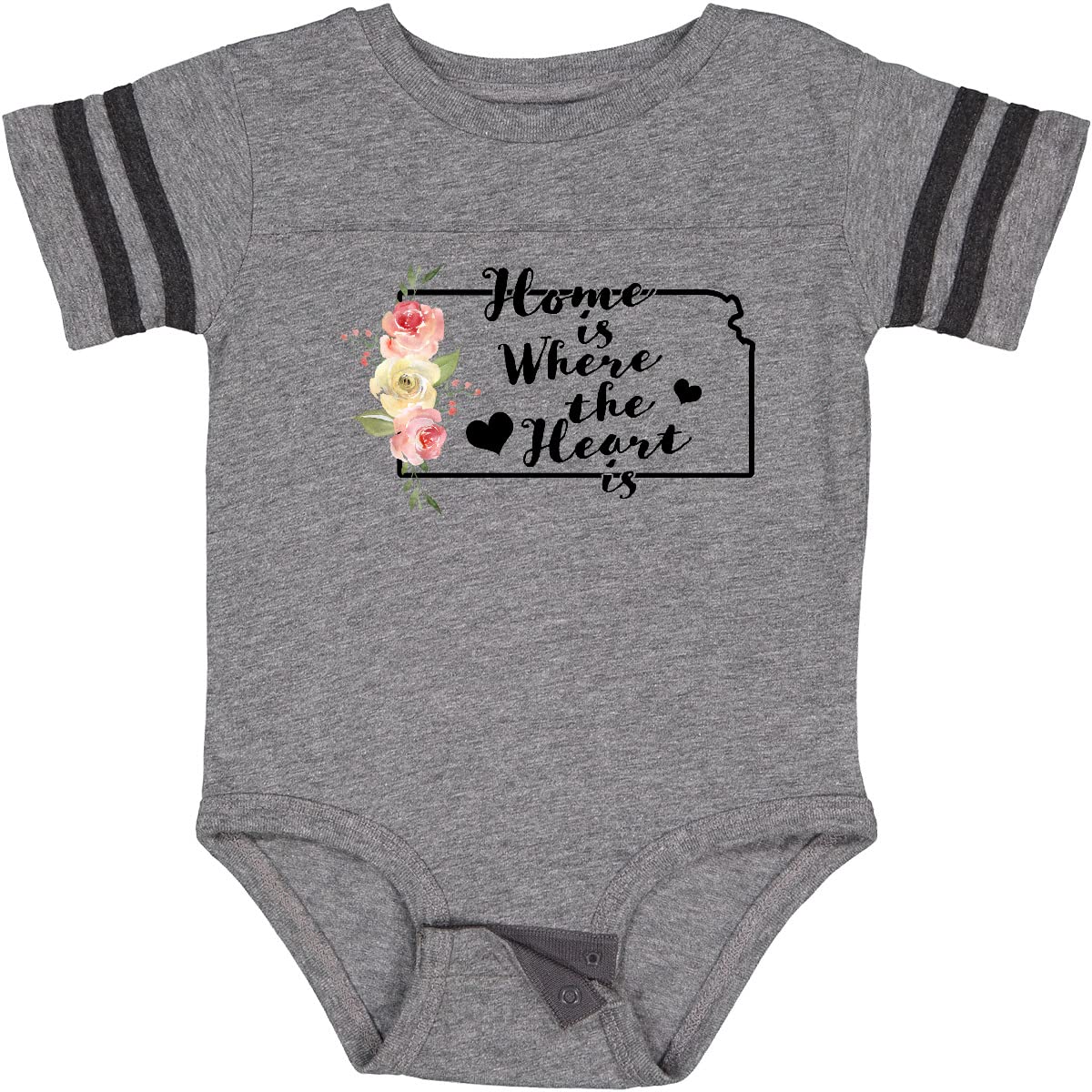 Inktastic Kansas Home Where The Heart Is Watercolor Floral Baby Bodysuit - Soft Cotton Infant Onesie for Newborns, Photo Shoots & Family Gatherings