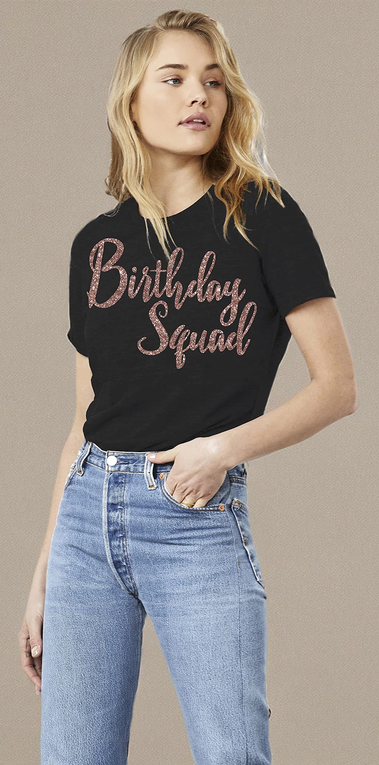Birthday Squad T-Shirt for Women - Rose Gold Birthday Girl Top | Fun Party Outfit for Girls' Night Out & Celebrations