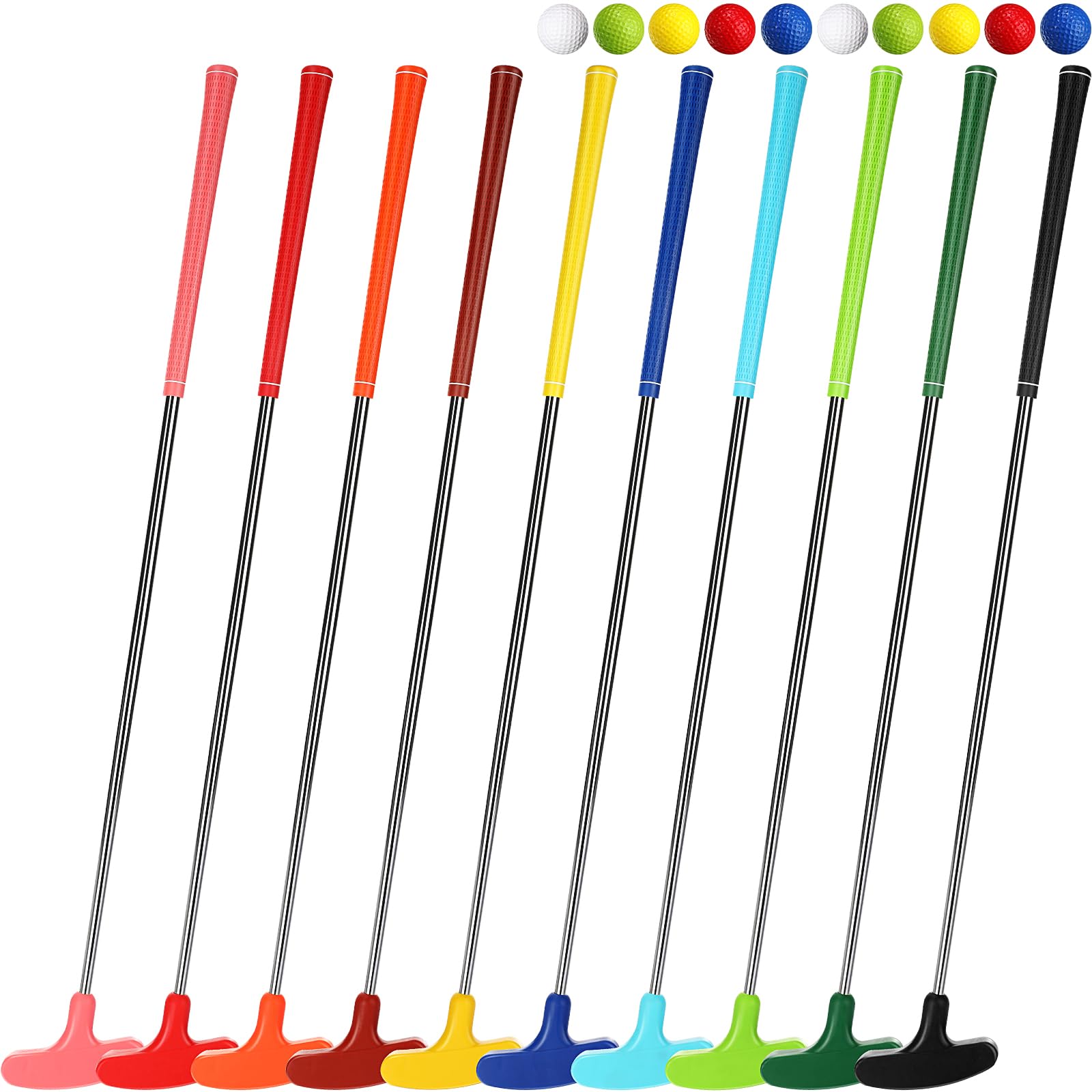 10 Pack Junior Golf Putters with Practice Balls - Left & Right Handed Mini Golf Clubs for Kids, Teens & Adults | Perfect for Backyard Practice, Indoor Training & Family Fun Games