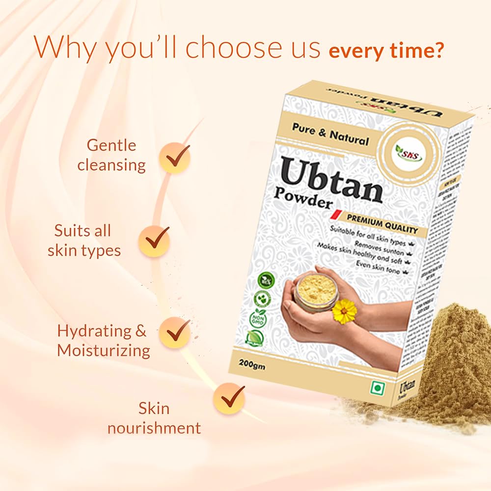 100% Natural SKS Ubtan Powder - Ancient Ayurvedic Face Pack for Glowing Skin, Oil Control & Tan Removal | Turmeric, Sandalwood, Saffron & Rose Blend | 200g | Perfect for Daily Skincare & Bridal Beauty Rituals