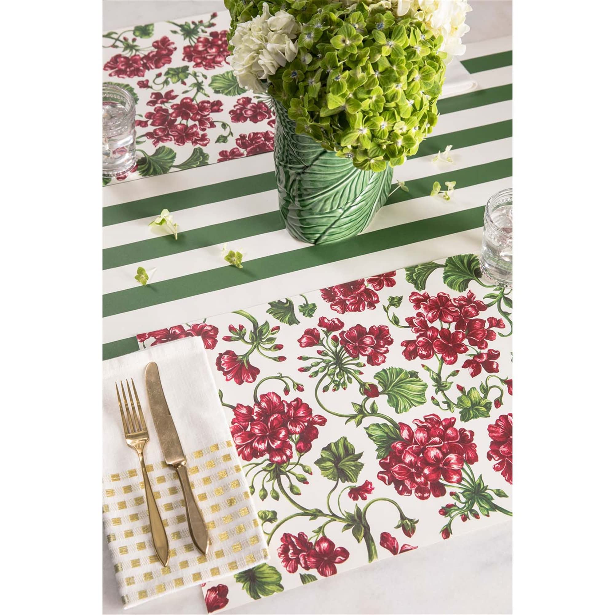 Floral Paper Placemats for Dining Table - Square Geraniums Disposable Placemats for Spring & Summer - 24 Sheets Per Pad | Perfect for Parties, Picnics & Outdoor Dining | Made in USA