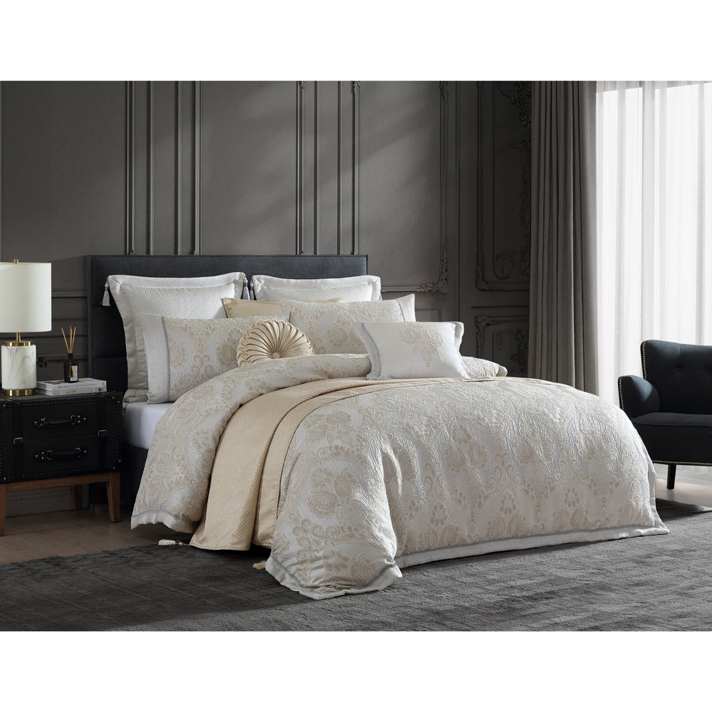 Emerson Ivory Quilt Cover Set - Super King Size (120x120 Inches) Luxury Bedding for Master Bedroom | Soft & Breathable Cotton Fabric | Perfect for Hotels, Guest Rooms & Upscale Home Decor