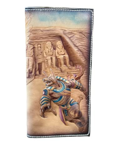 Handmade 3D Genuine Leather Men's Wallet - Custom Engraved Biker Wallet with Egyptian Pyramids, Sphinx & Anubis Design - Perfect Gift for Travelers & Motorcycle Riders