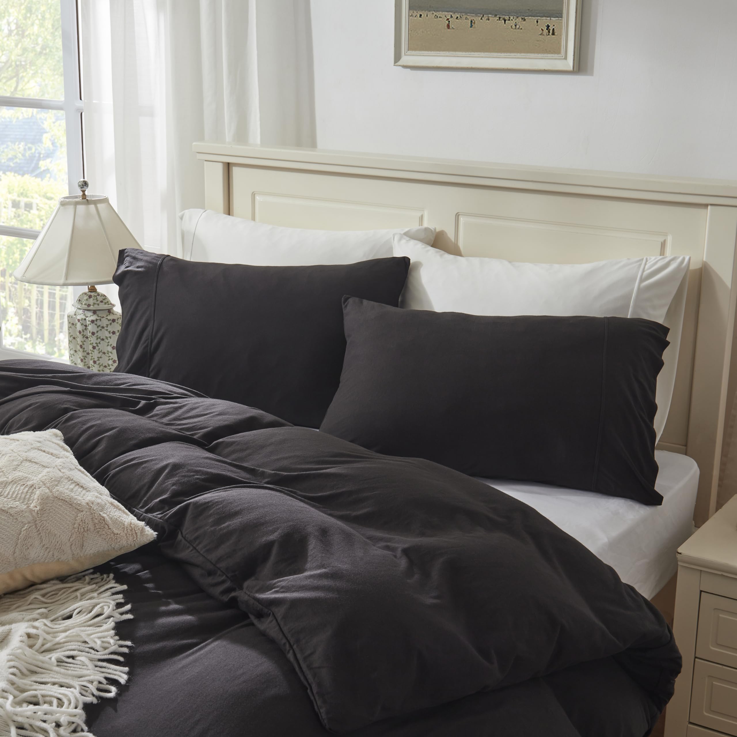 Soft Jersey Knit Cotton Duvet Cover Set - King Size 3pc for Cozy Bedroom