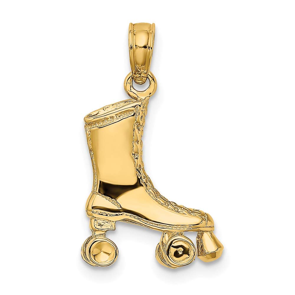 14K Yellow Gold 3D Roller Skate Pendant Necklace - Jewelry Gift for Skaters & Roller Derby Fans - Perfect for Birthdays, Anniversaries & Sporty Fashion