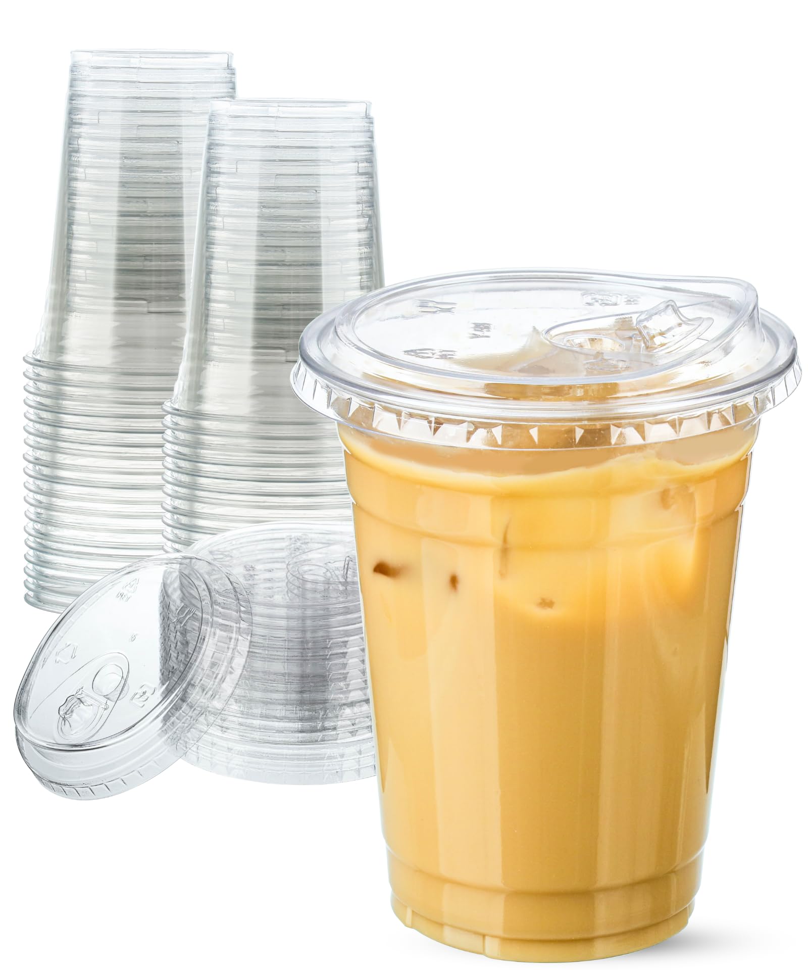 16 oz Clear Disposable Plastic Cups with Sip-Lids - 25 Sets of BPA-Free Iced Coffee Cups with Strawless Lids - Perfect for Smoothies, Milkshakes, Cold Drinks, Parties, Picnics & Takeout Beverages
