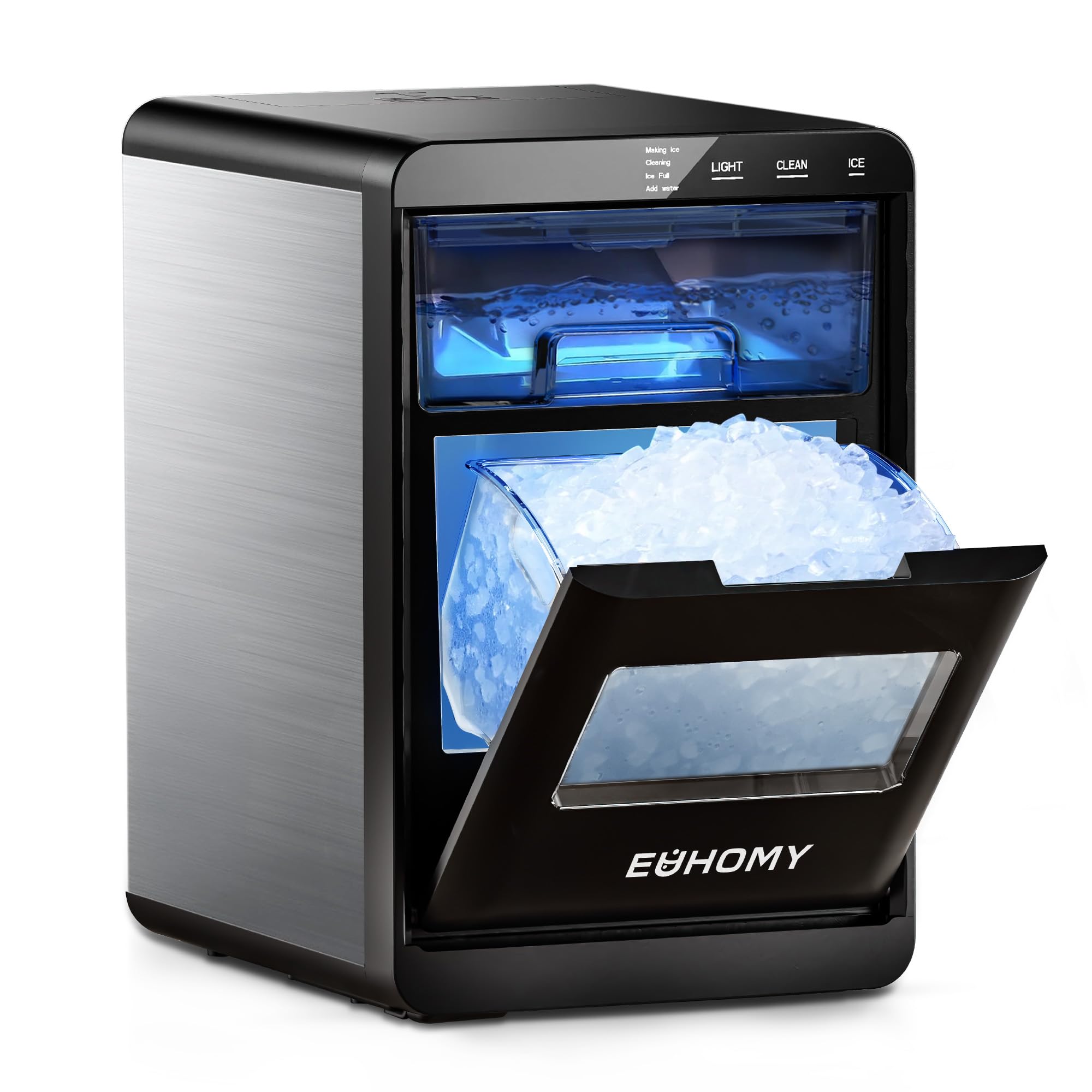 EUHOMY 44Lbs/24H Countertop Nugget Ice Maker with Self-Cleaning, Ice Scoop & Basket - Portable Pebble Ice Machine for Cocktails, Sodas, Smoothies - Perfect for Home Kitchen, Office, Bar (Black)