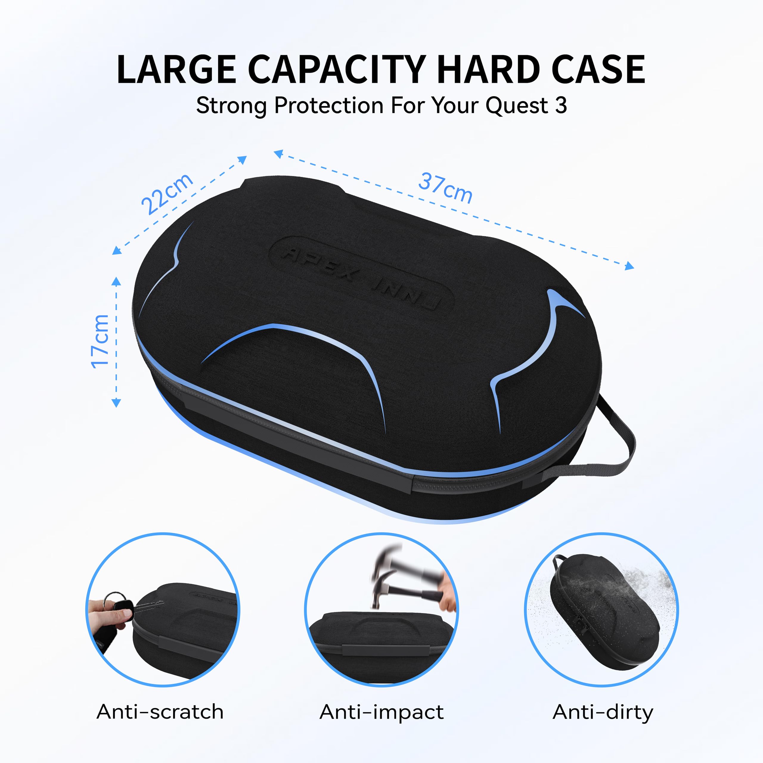 APEXINNO Large VR Carrying Case for Meta Quest 3S/3/2 & Oculus Quest 3S/3/2 Headset - Protective Storage Bag for Elite Strap, Controllers & Accessories | Perfect for Travel, Home Organization & VR Gaming Protection