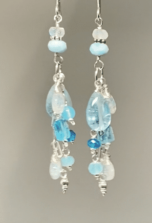 Aquamarine and Moonstone Sterling Silver Boho Dangle Earrings for Women – Elegant Handmade Jewelry for Parties, Weddings & Everyday Wear