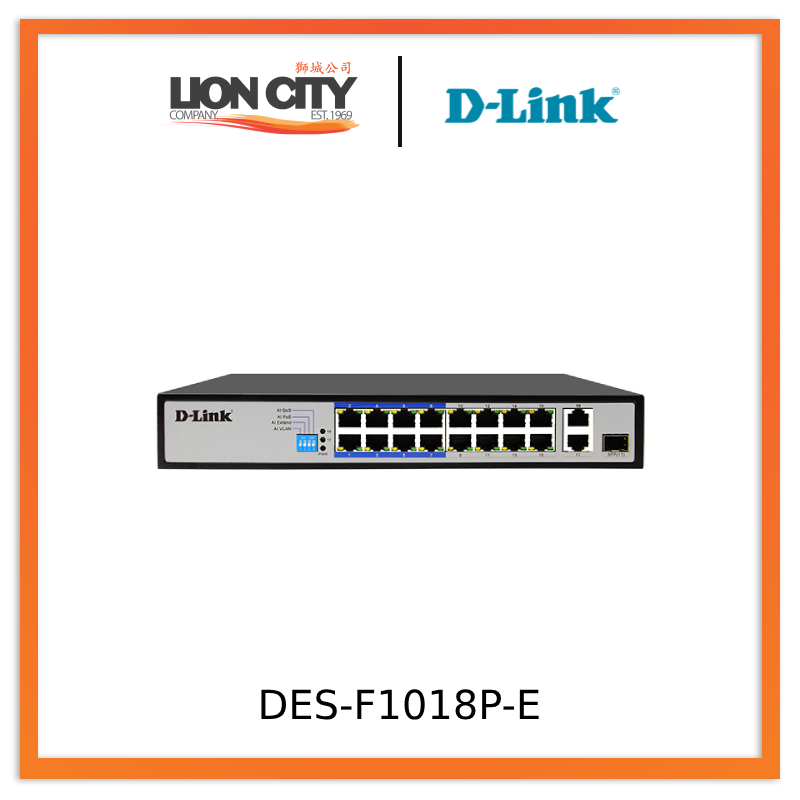 D-Link DES-1018P 18-Port Gigabit PoE Switch with 16 PoE+ Ports & 2 SFP Uplinks - Power Over Ethernet Network Switch for Office, Surveillance & Smart Home Devices